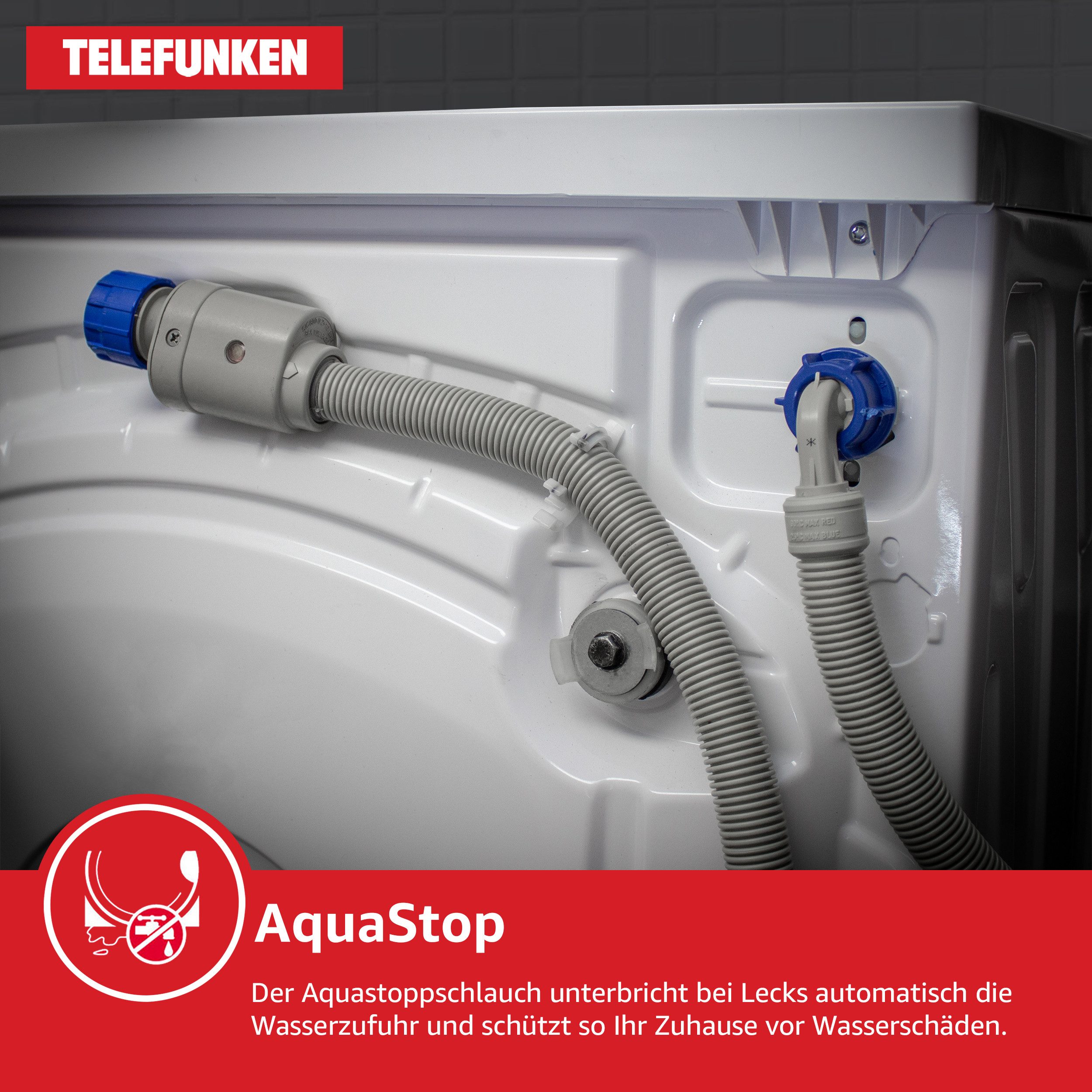 Telefunken Waschmaschine W-7-1400-A-DI, 7 kg, 1400 U/min, AquaStop, Inverter Motor, Schontrommel, 7kg, Leise & Effizient, inox