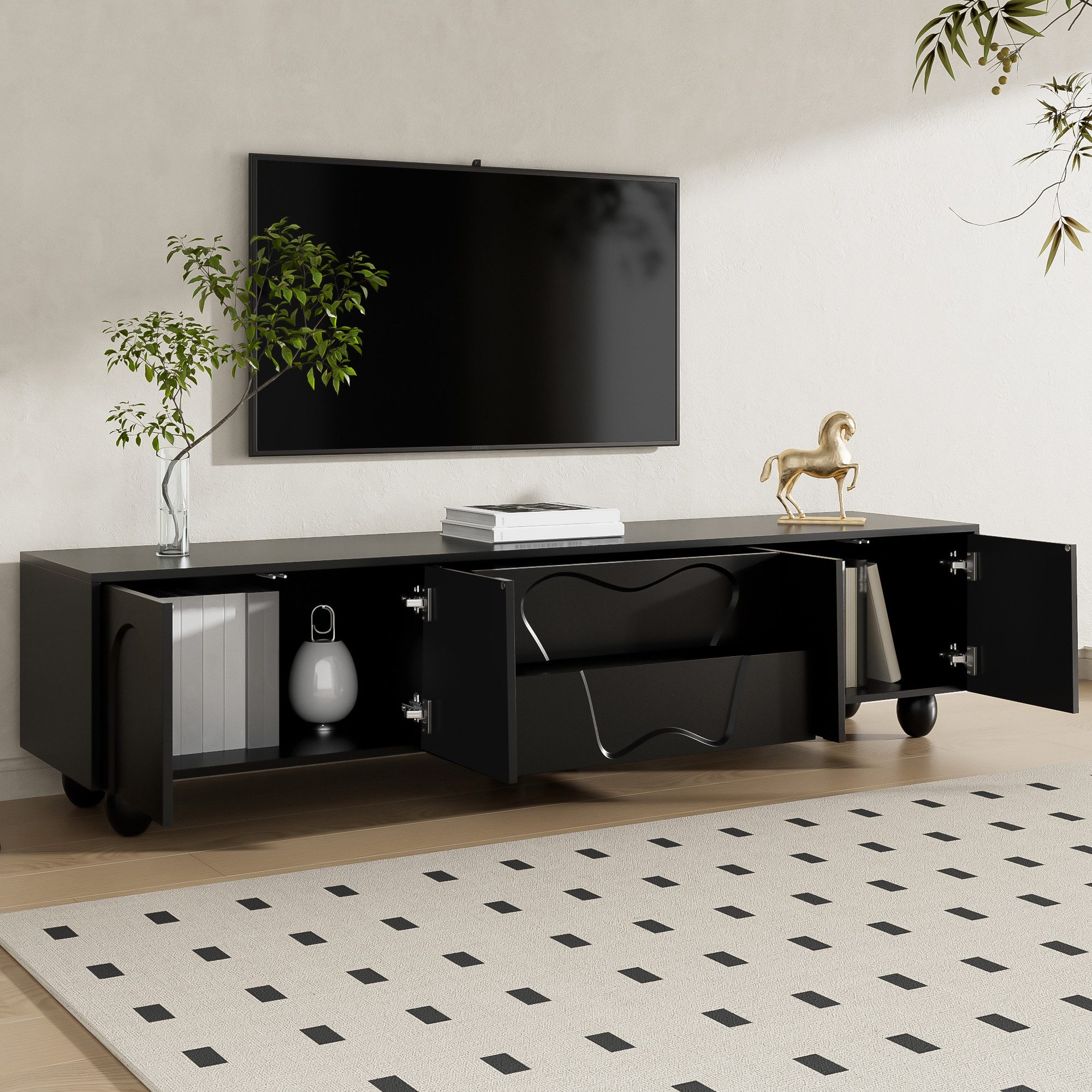 Lowboard Stabiler Schrank mit Naturholzbeinen