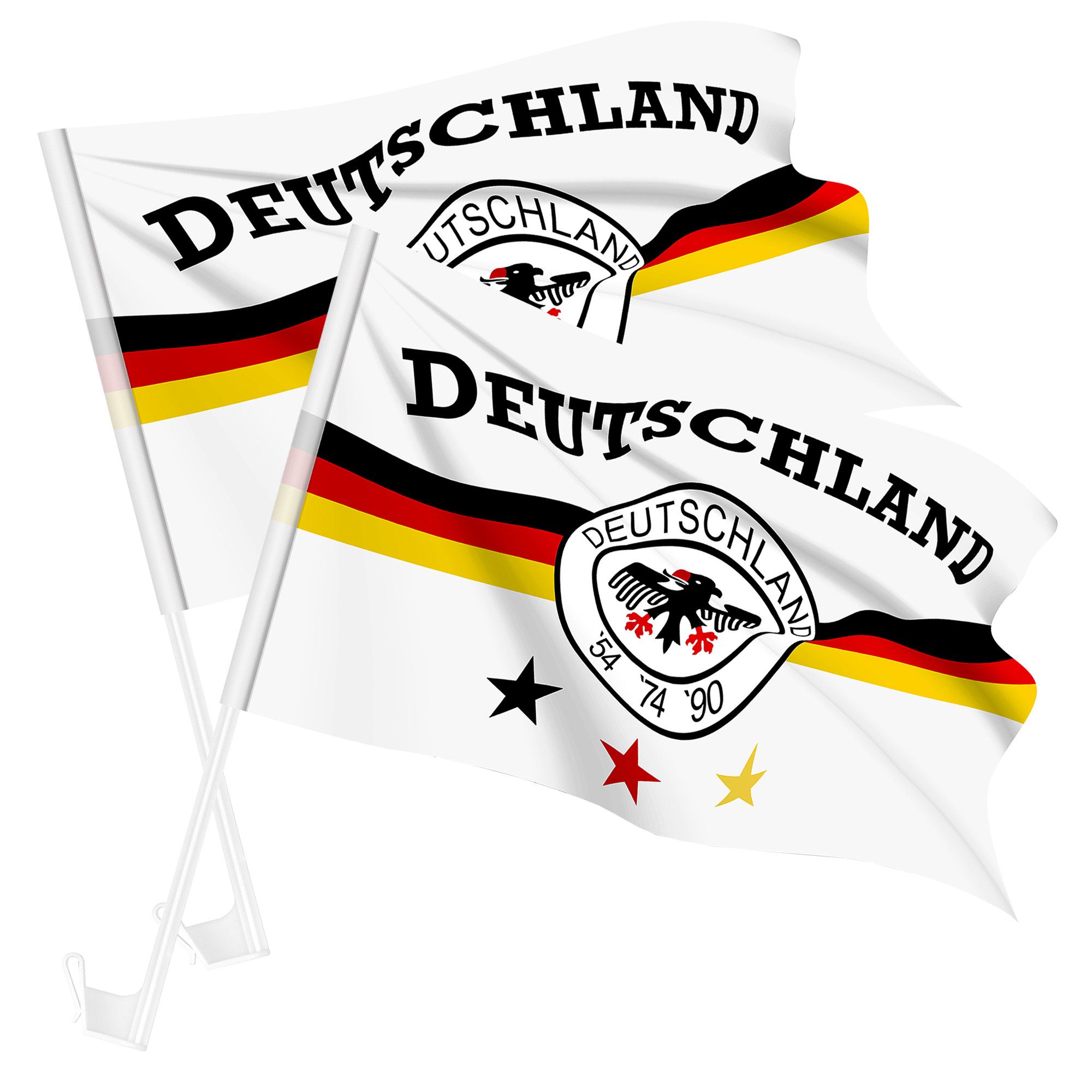 Taffstyle Flagge Autofahnen Set 2 Stück Länderflagge Fanartikel Fußball EM WM Auto (MAX 50 km/h - Länderflaggen für Auto, Fußballfans und Sportevents Bootsflagge), Weiß Länderflagge Land Flagge Basketball Handball Deutschlandfahne