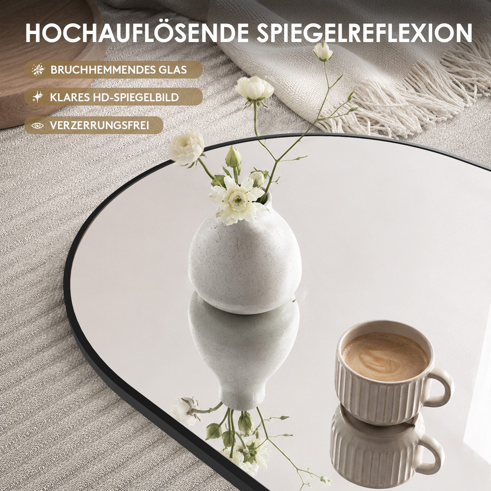 Vortisys Standspiegel Spiegel Ganzkörperspiegel, 3 Größen 160x50cm/171x76cm/180x75cm, Wandspiegel mit Sicherheitsglas, Rahmen aus Metall, Verstärktem Glas – Bild 5 von 5
