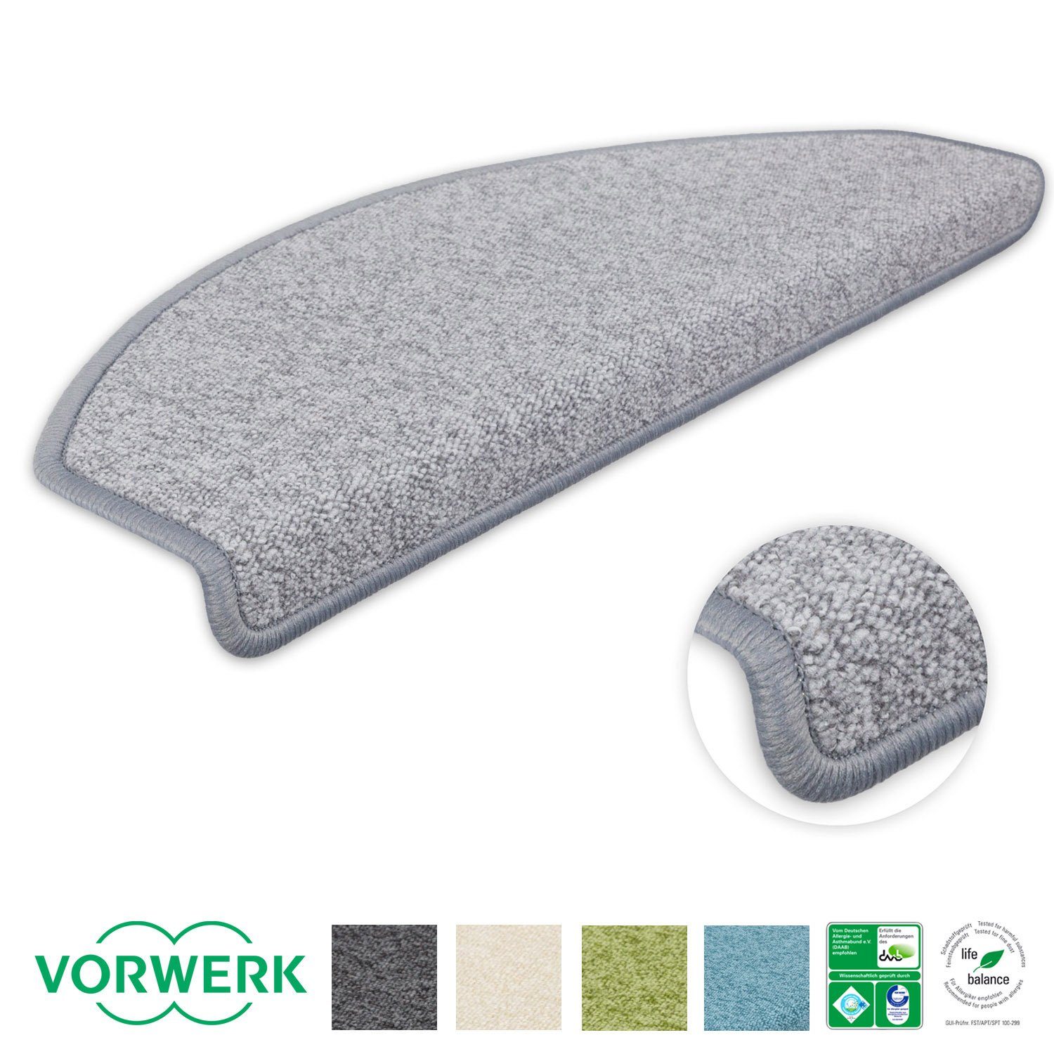 Stufenmatte Stufenmatten Vorwerk Durango Halbrund Hellgrau 15 Stück, Metzker®, halbrund, Höhe: 8 mm, 15 Stück im Set - Hellgrau