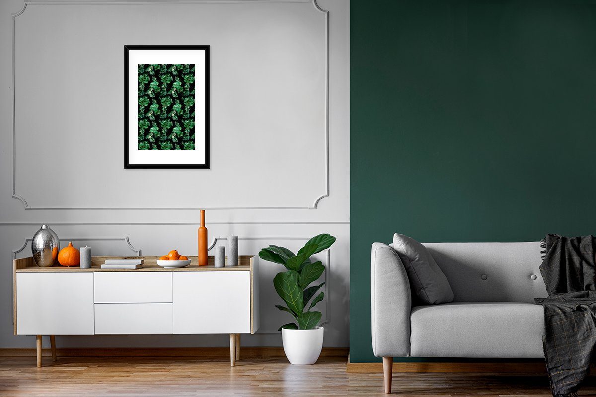 MuchoWow Poster Weinlese Kunstdruck, - Rahmen, Schwarzem (1 Gerahmtes Pflanzen Bilderrahmen Poster, Monstera, - St), mit