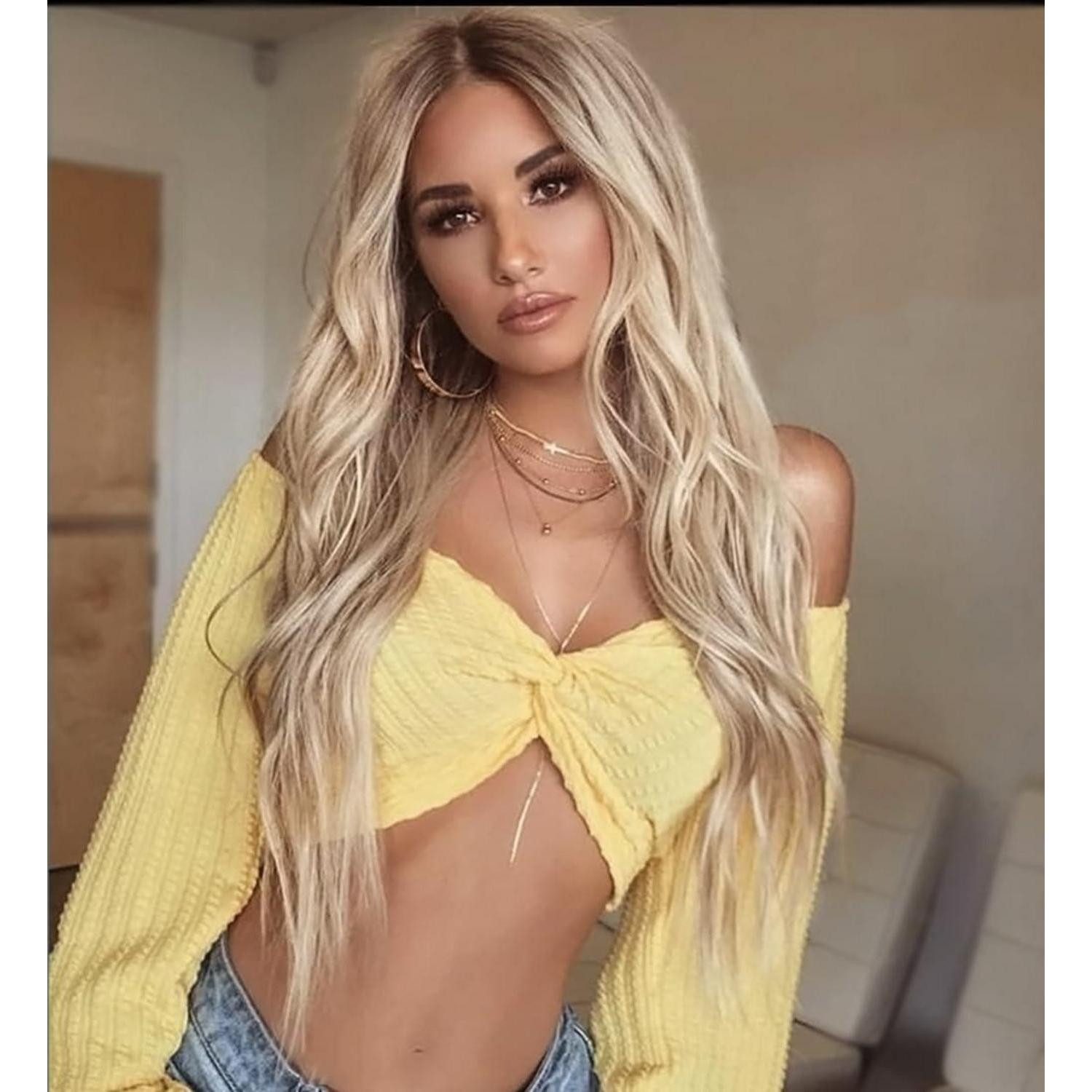 LuxusKollektion Kostüm-Perücke Perücke Damen lang Locken Ombre dunkle Wurzel Blond