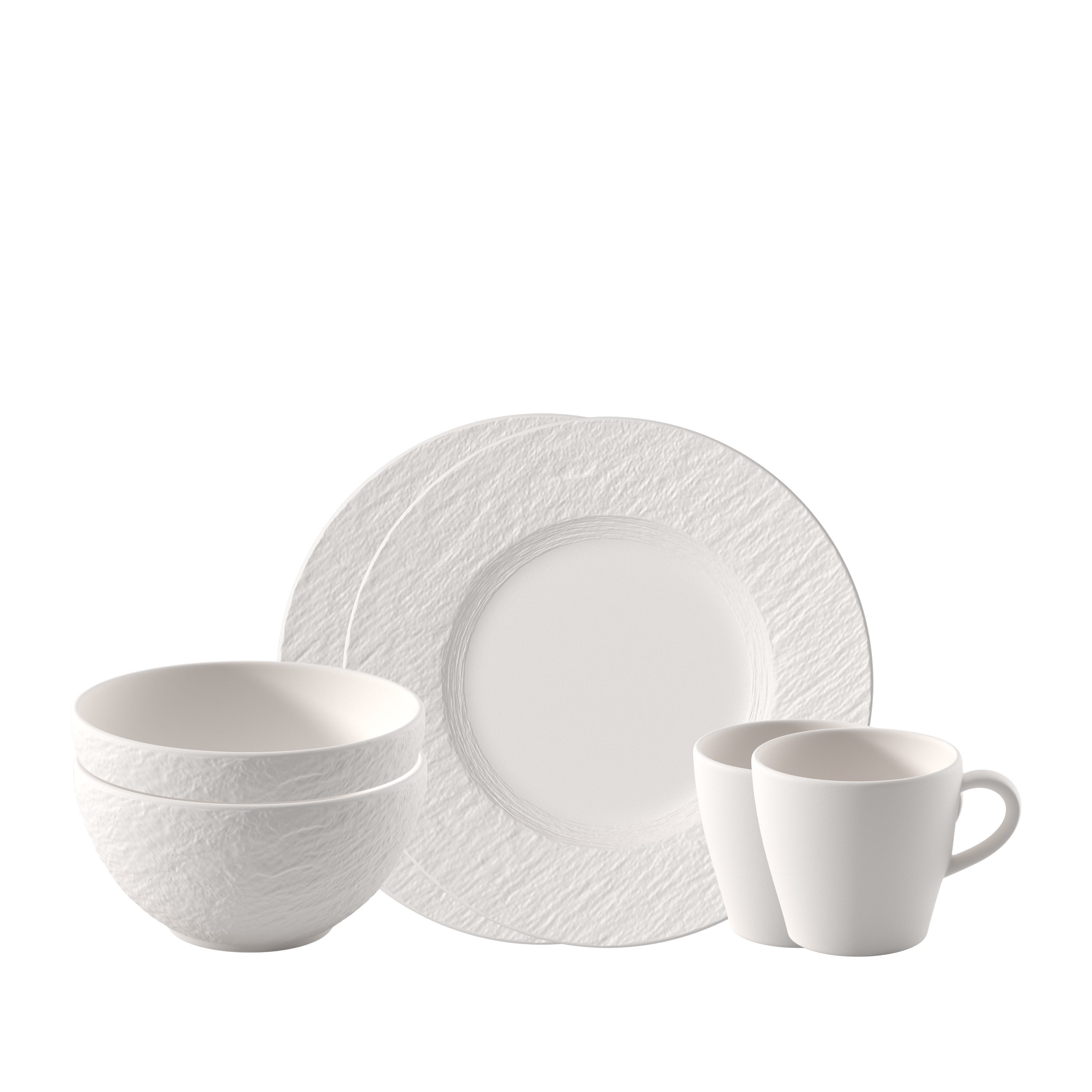 Villeroy & Boch Frühstücks-Geschirrset Manufacture Rock Fruehstuecksset (6-tlg), 2 Personen, Porzellan, Premium Porzellan