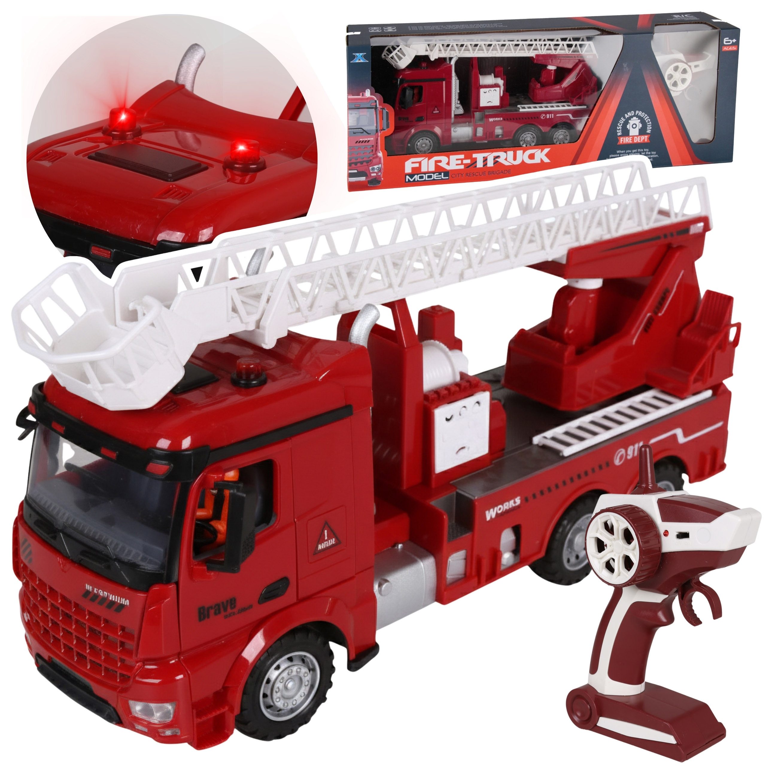 Spielzeug-Feuerwehr Ferngesteuertes Feuerwehrauto mit Leiter, Licht und Klang, 6+