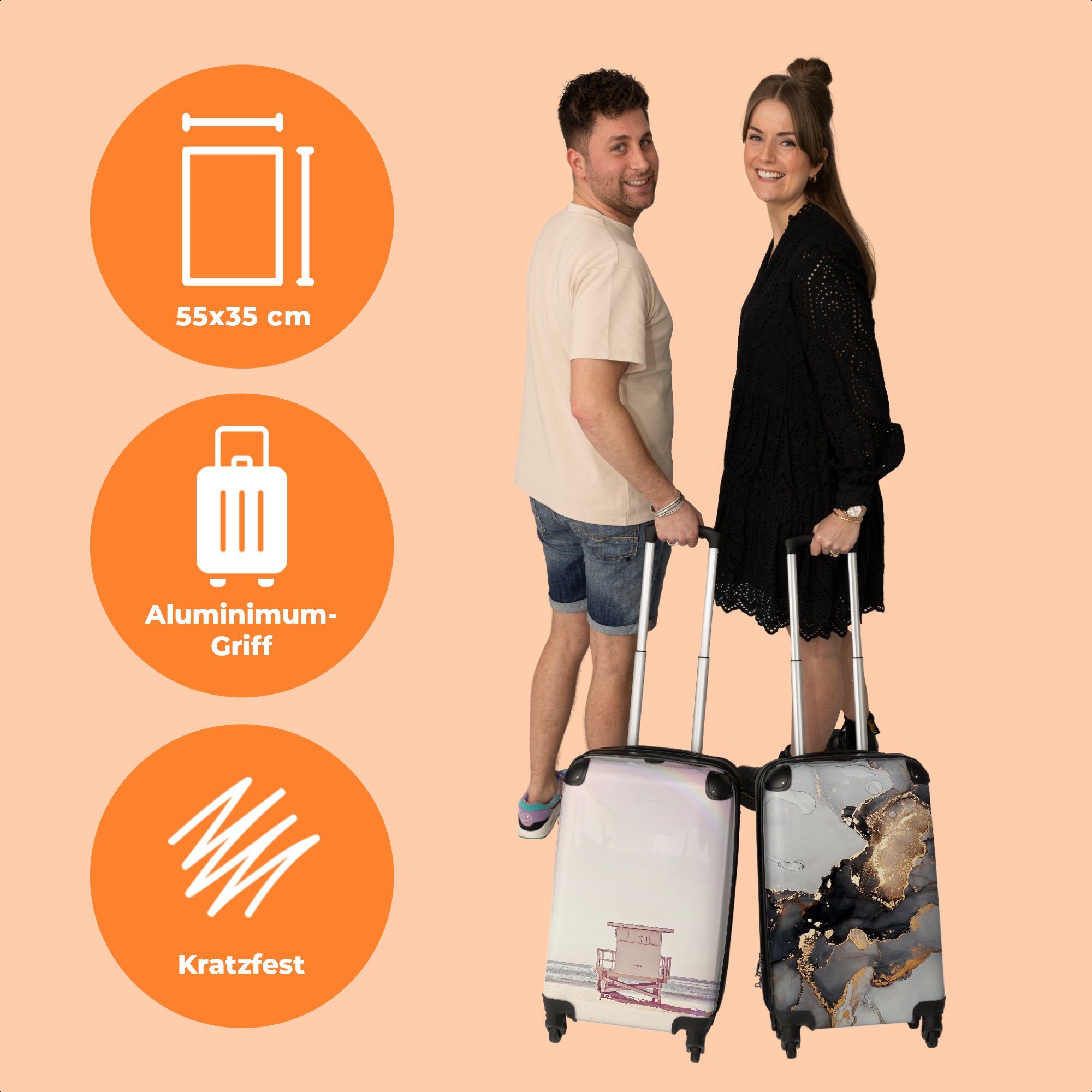 Cabin NoBoringSuitcases.com© Rollen, 4 Kleine - 55x35x20cm Hütte Sommer, 4 Reisekoffer - Handgepäck Rollen Meer Strand Sonne - - Handgepäckkoffer Rollkoffer - mit Trolley