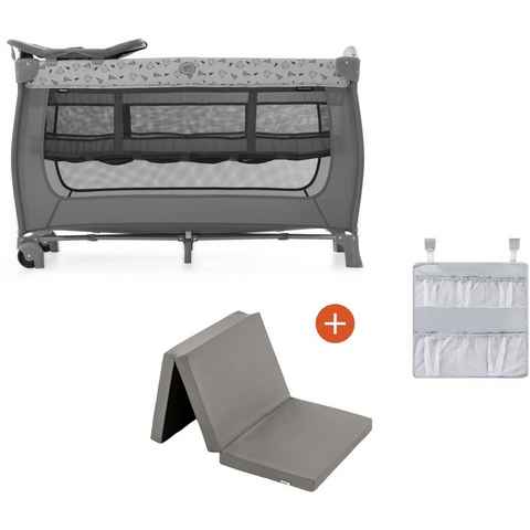 Hauck Baby-Reisebett Sleep N Play Center Trio Set, nordic grey, inkl. Reisebett-Matratze und Reisebetten Organizer