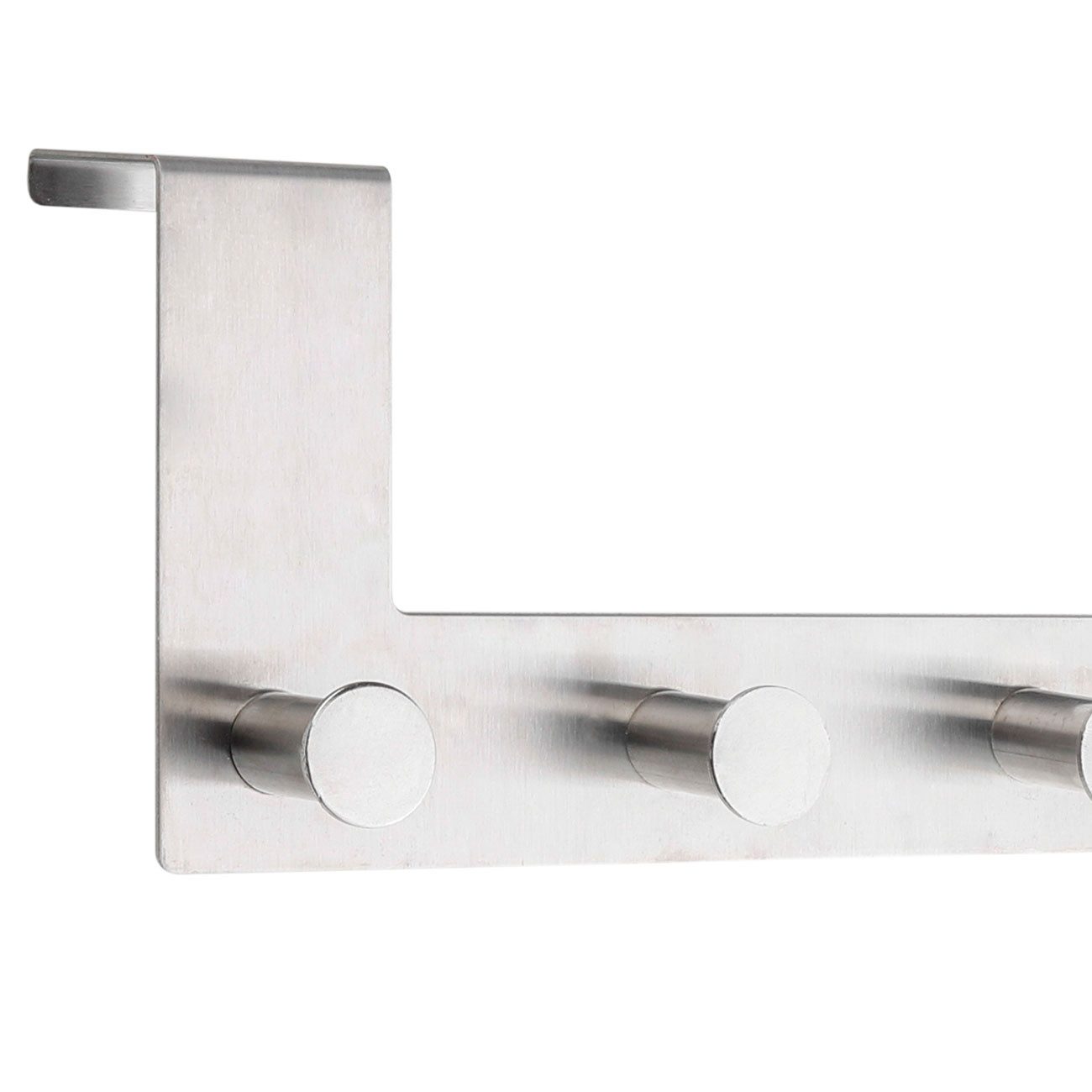 HI Türgarderobe Tür-Garderobenleiste aus Edelstahl (6 Haken), Hakenleiste 39x11x4,6cm, Türfalzstärken bis zu 4,0 cm, 6 Haken ohne Bohren, mobile Garderobe für Türfalz bis 4 cm