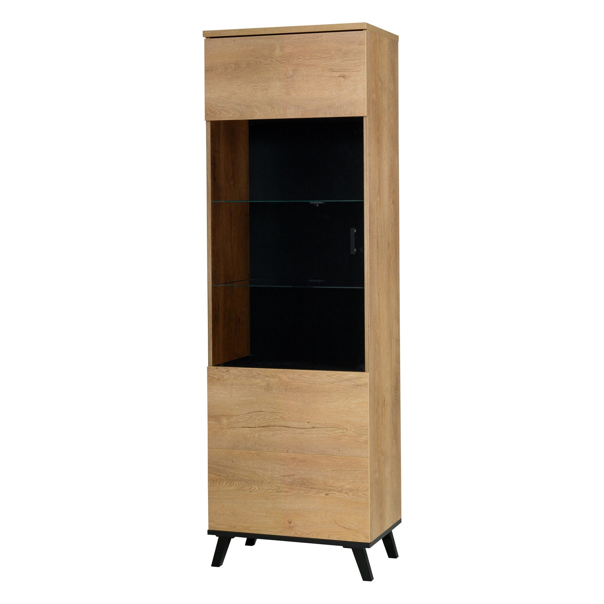 ROYAL24_MARKT Vitrine John Vitrine 61 cm mit Glastür – Eiche Lefkas / Schwarz