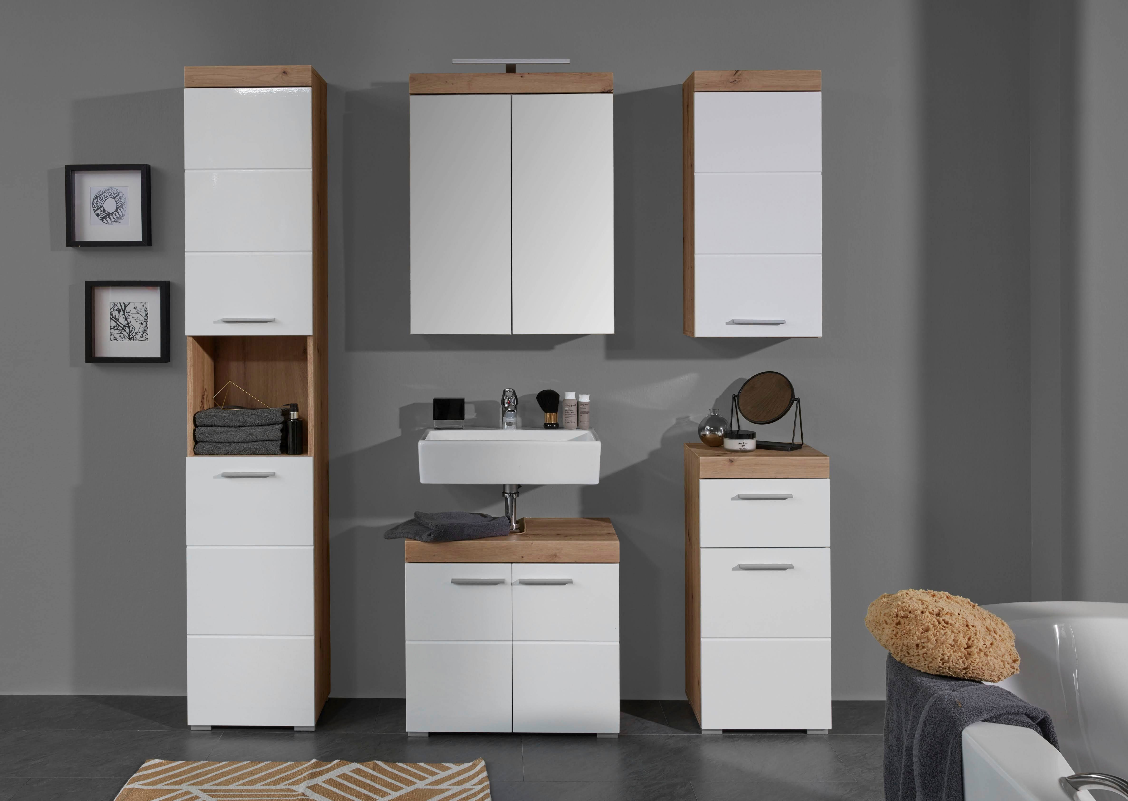 | Avena INOSIGN Hochschrank Höhe und 1 offenen Badezimmerschrank Fach mit asteichefarben asteichefarben/weiß 190 cm, Türen 2 Hochglanz