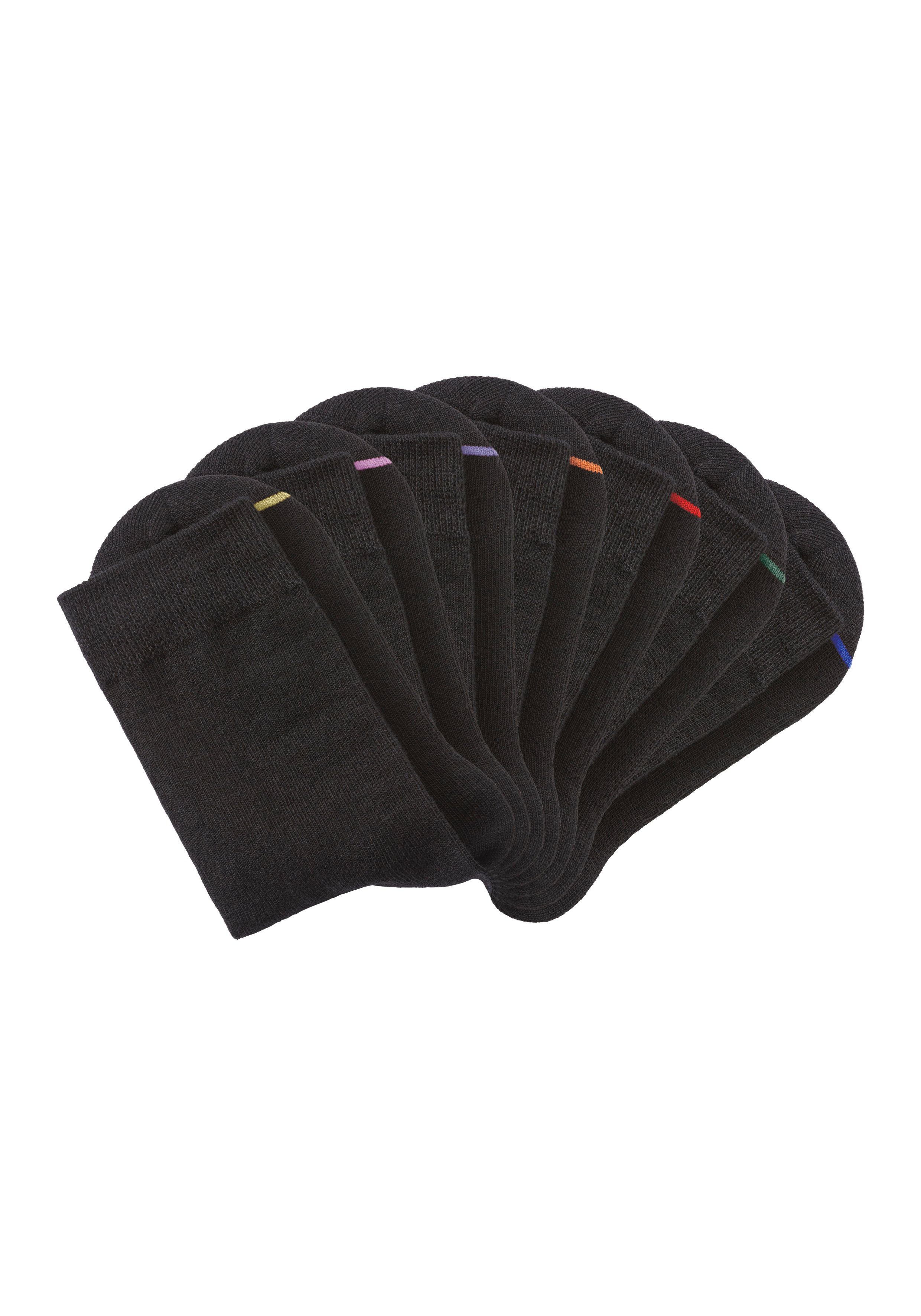 H.I.S Basicsocken Damen Herren Klassische Socken, Strümpfe (Packung, 7-Paar) mit eingestrickter farbiger Spitzennaht