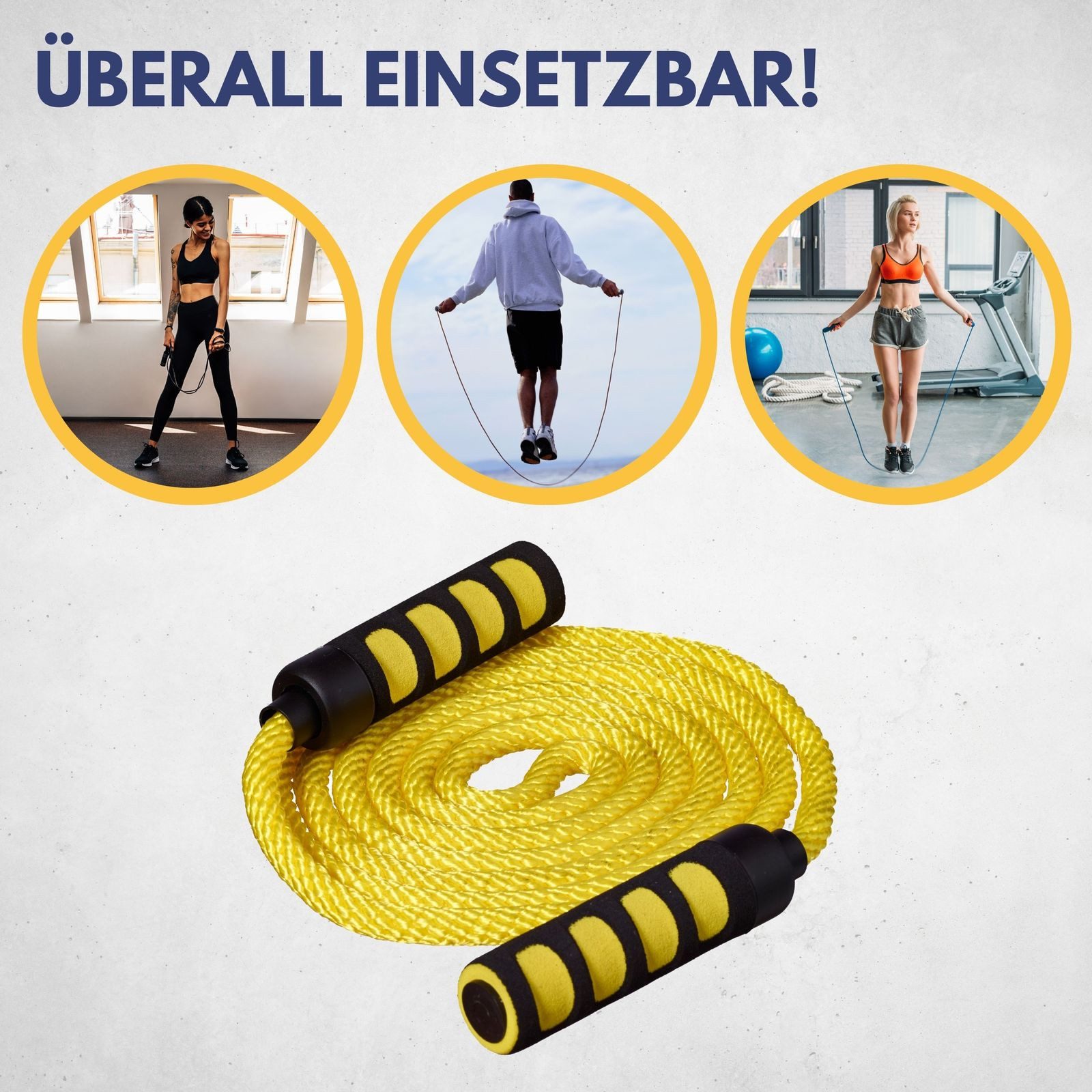 Best Sporting Springseil Springseil mit Softgriffen I Länge 400 cm I Farbe Gelb, Schwungseil für mehrere Springer