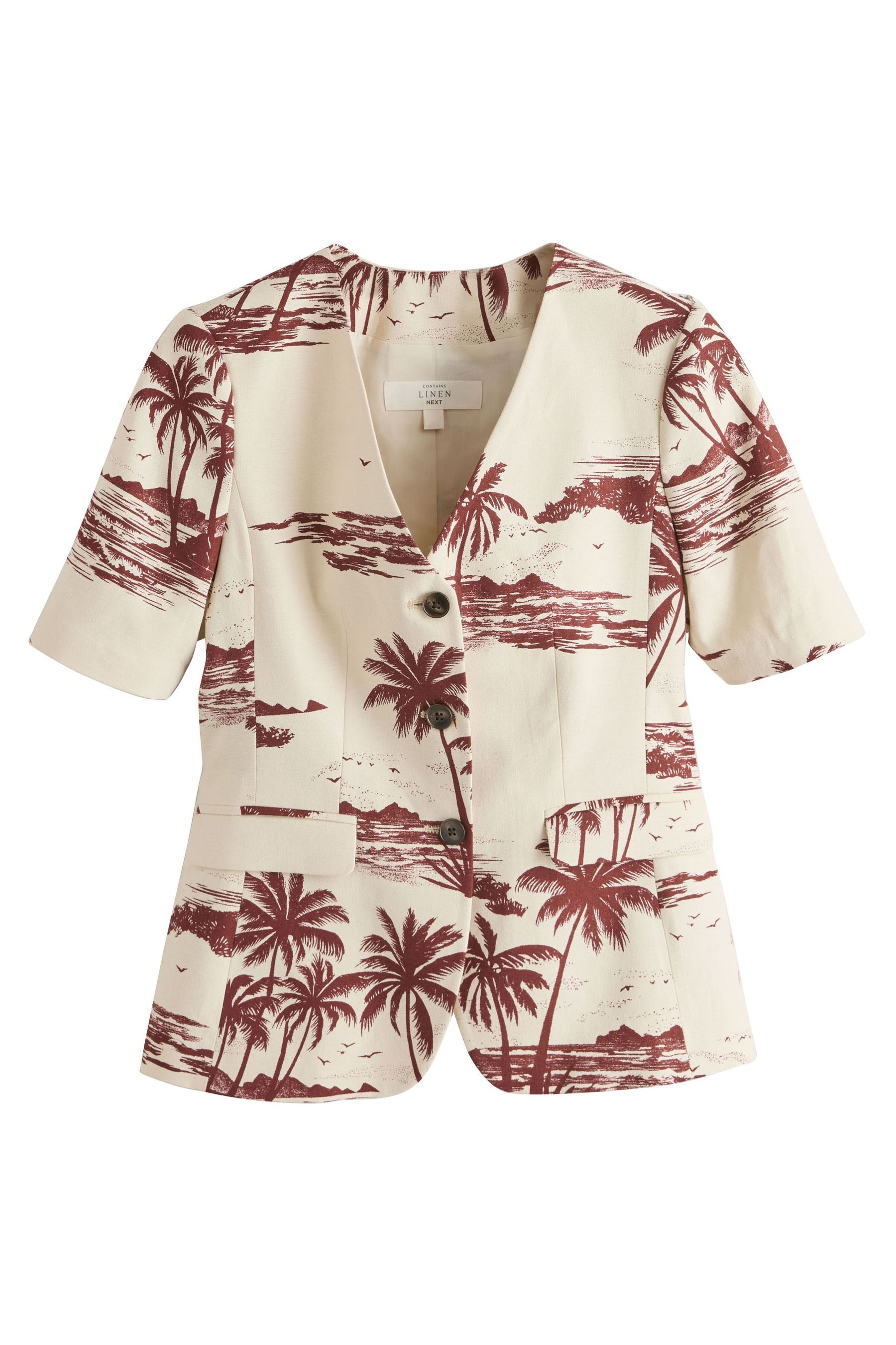 Next Jackenblazer Kurzärmeliger Blazer mit Palmen-Print (1-tlg)