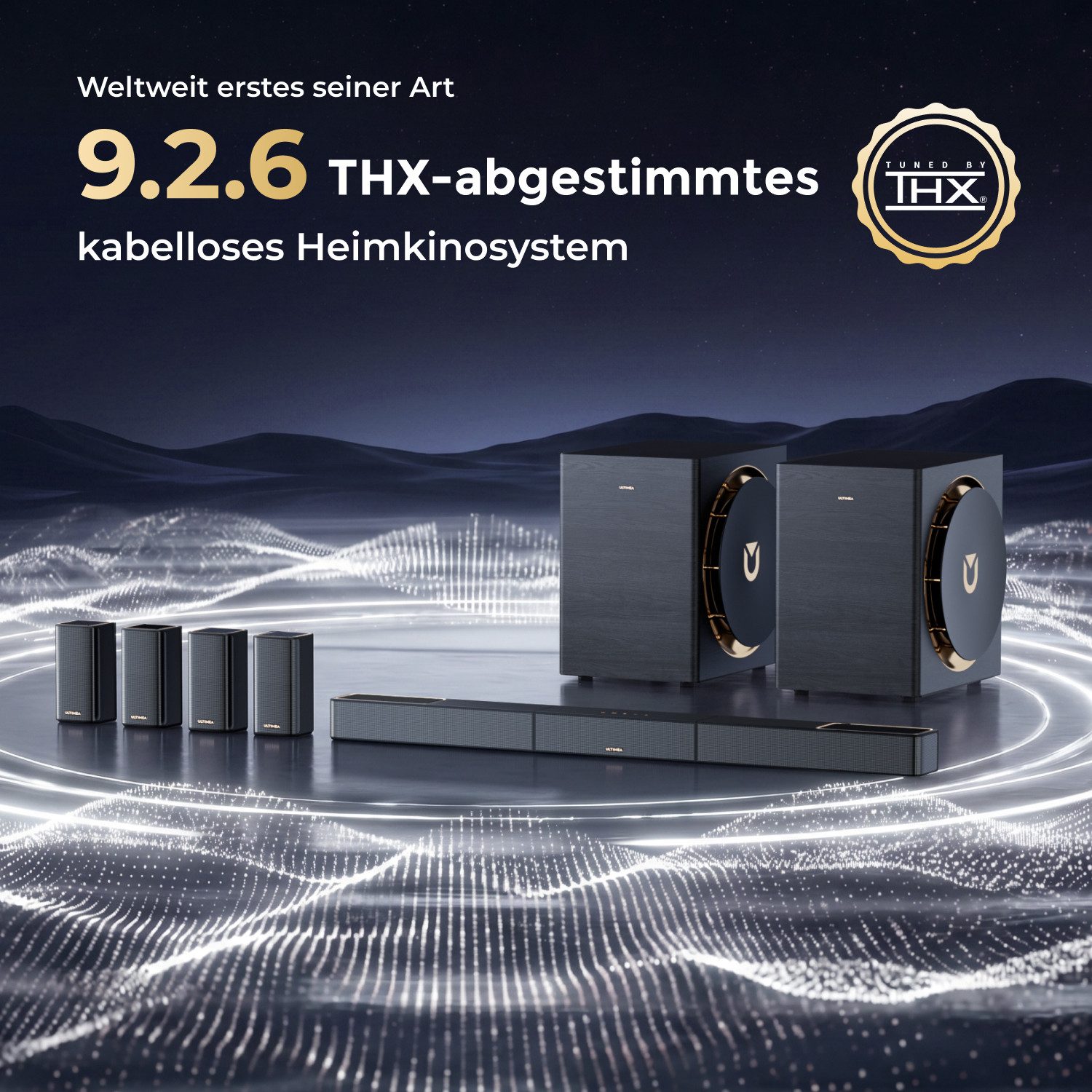 Ultimea Heimkinosystem Skywave X100 Dual Soundbar 9.2.6-Kanal-Surround-Sound Dolby Atmos & DTS:X (2000 W, Dualer 10'' Subwoofer, THX, 8K-HDR-Passthrough, heimkino soundsyste, Soundbar mit AVR-Qualität)