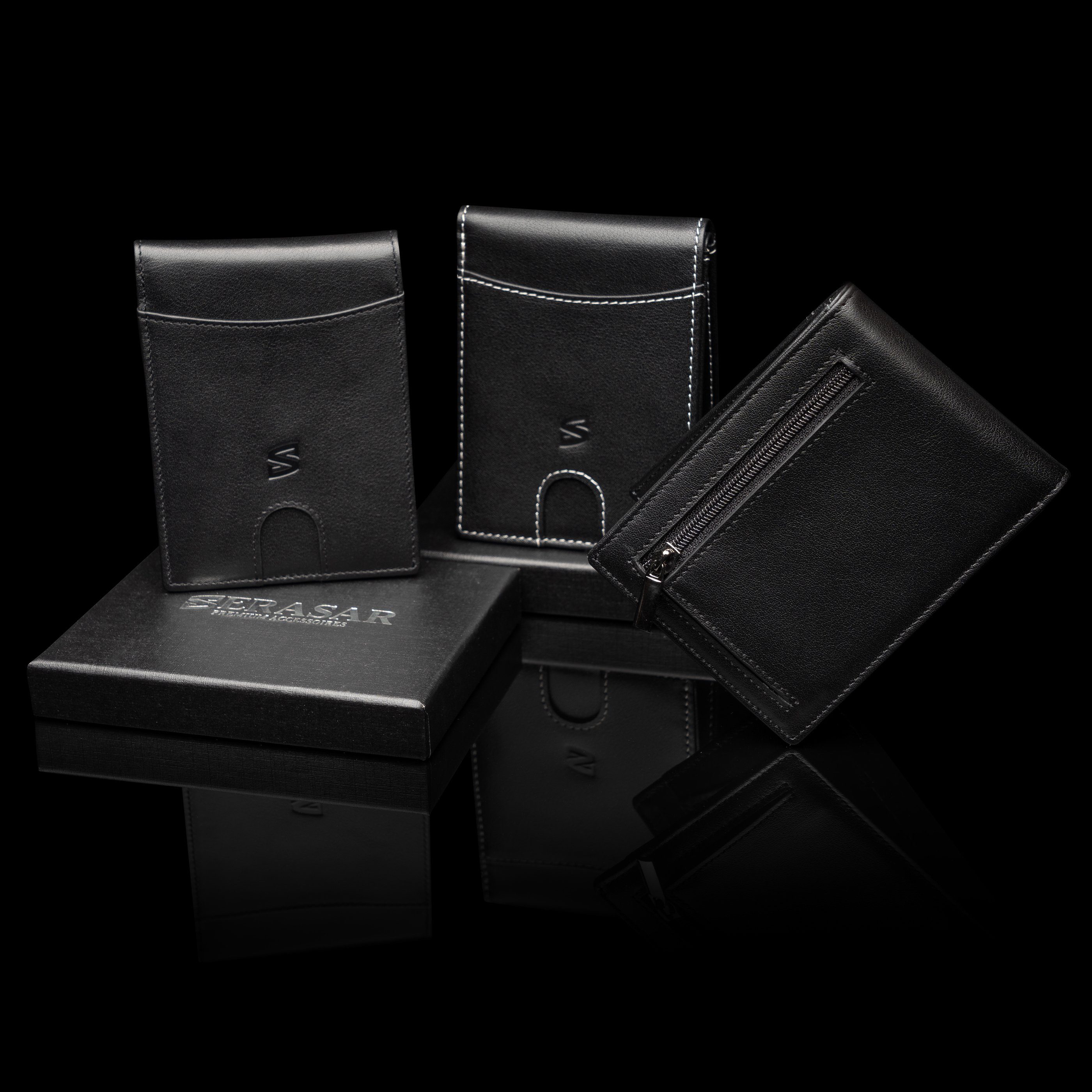 Geldbörse SERASAR (1-tlg), Schwarz "Clever" mit mit Münzfach inkl. Wallet Münzfach Geschenkbox mit RFID-Schutz