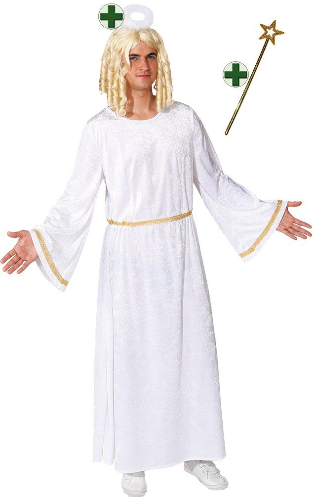 Karneval-Klamotten Engel-Kostüm Herren Weihnachtsengel mit Heiligenschein Stab, Engelskostüm Weihnachtskostüm Männerkostüm Karneval Weihnachten