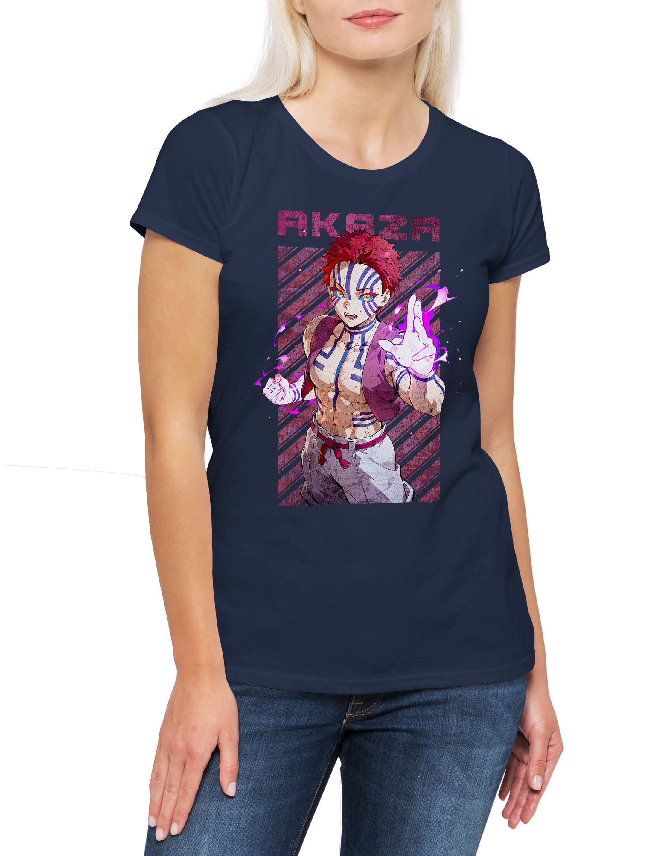 Print-Shirt Anime Akaza 4 Damen T-Shirt Kamado Nezuko Slayer Zenitsu Inosuke