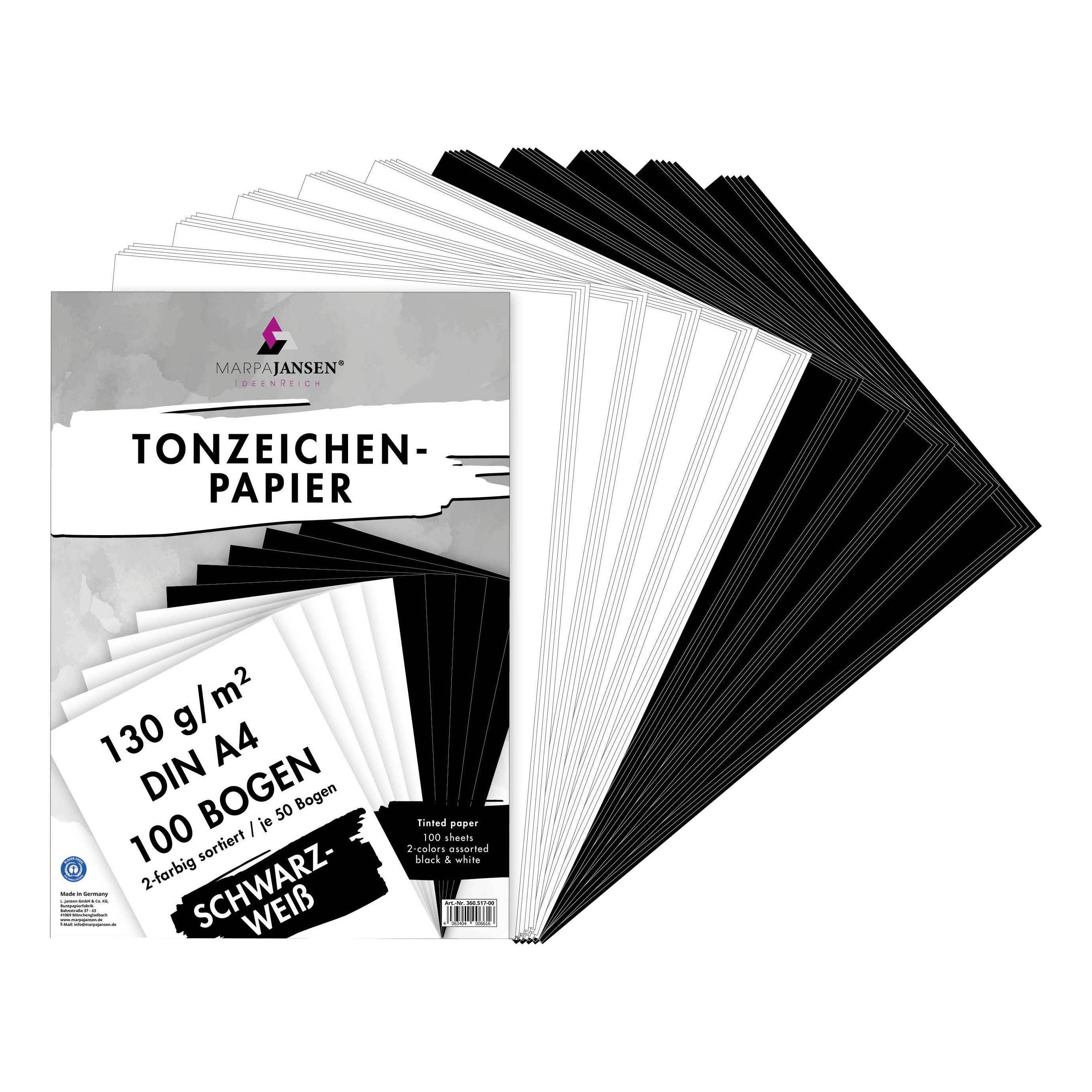 MarpaJansen Papierkarton Tonpapier-Sortierung Schwarz-Weiß, 100 Blatt