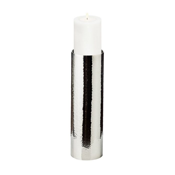 EDZARD Kerzenständer Boston Kerzenleuchter für Stumpenkerzen Kerzenhalter mit gehämmerter Silber-Optik vernickelter Edelstahl Höhe 40 cm Ø 10 cm