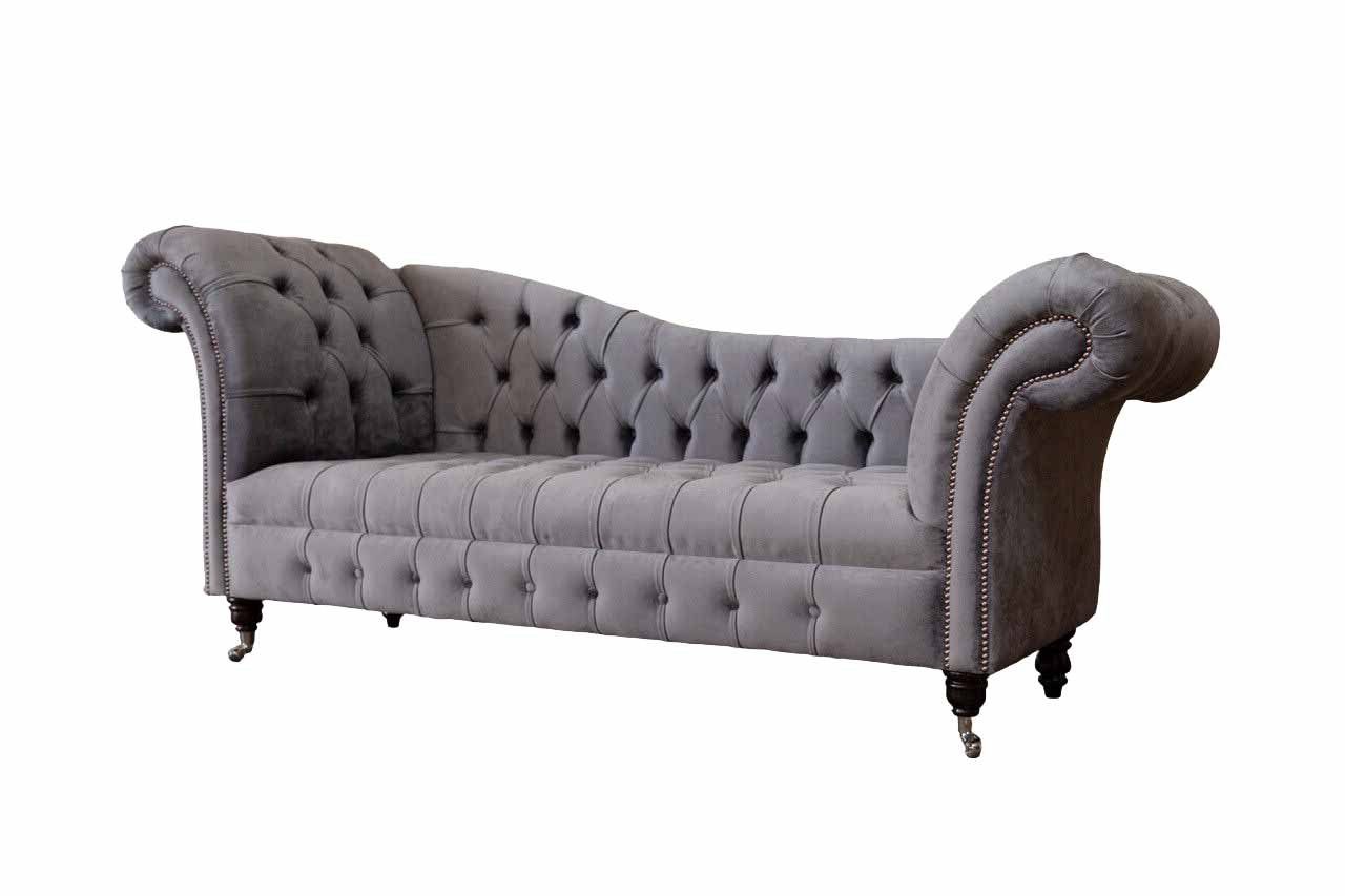 JVmoebel Chesterfield-Sofa LUXUS GRAUER SAMT STOFF CHESTERFIELD CHAISE LOUNGE SOFA