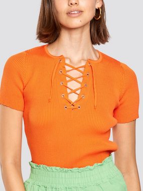 Freshlions Stricktop Strick Top mit Schnürung orange Drapiert/gerafft, Taillentunnelzug