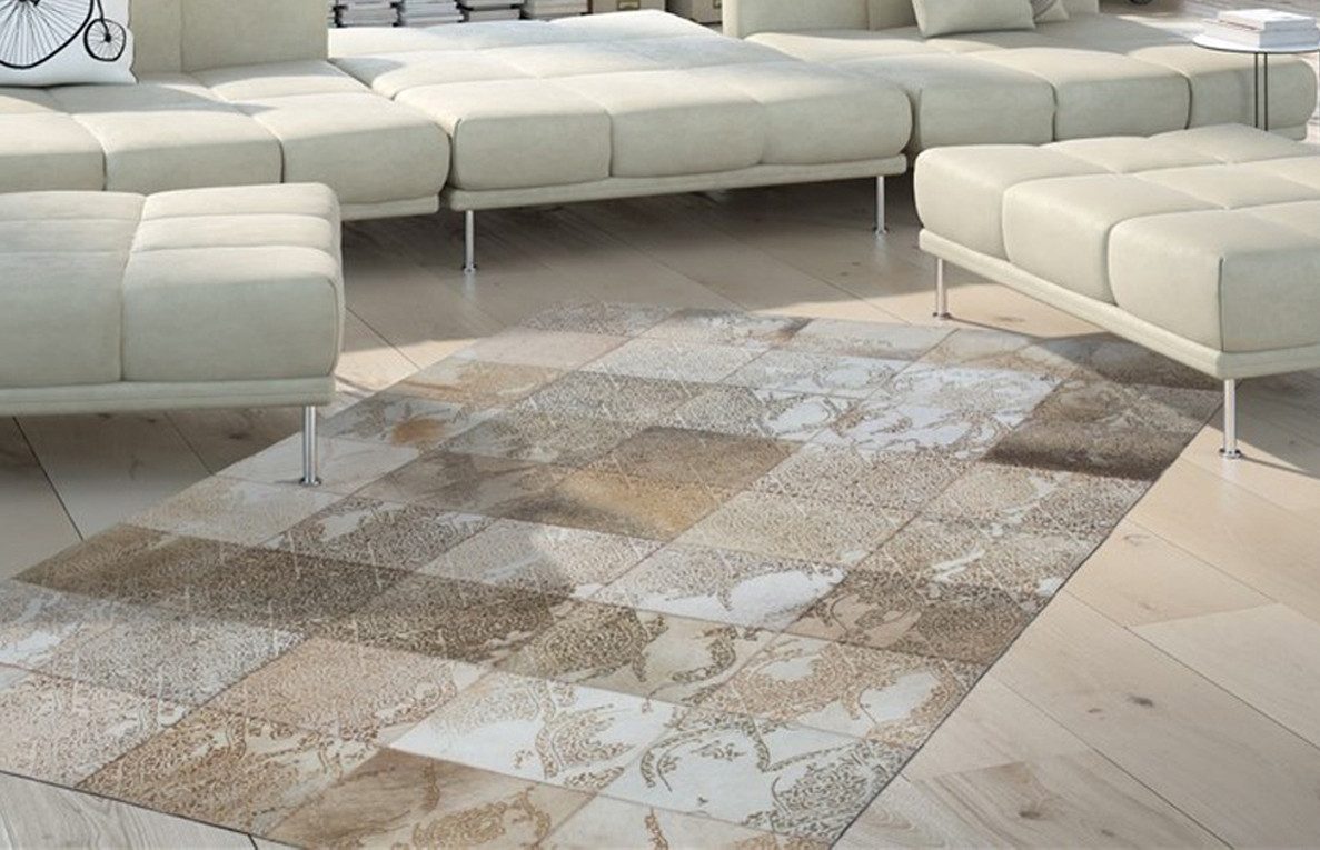 Kayoom Teppich Cobra 343, rechteckig, Höhe: 18 mm, Teppich aus Leder, gelasertes Design, handgefertigtes Unikat