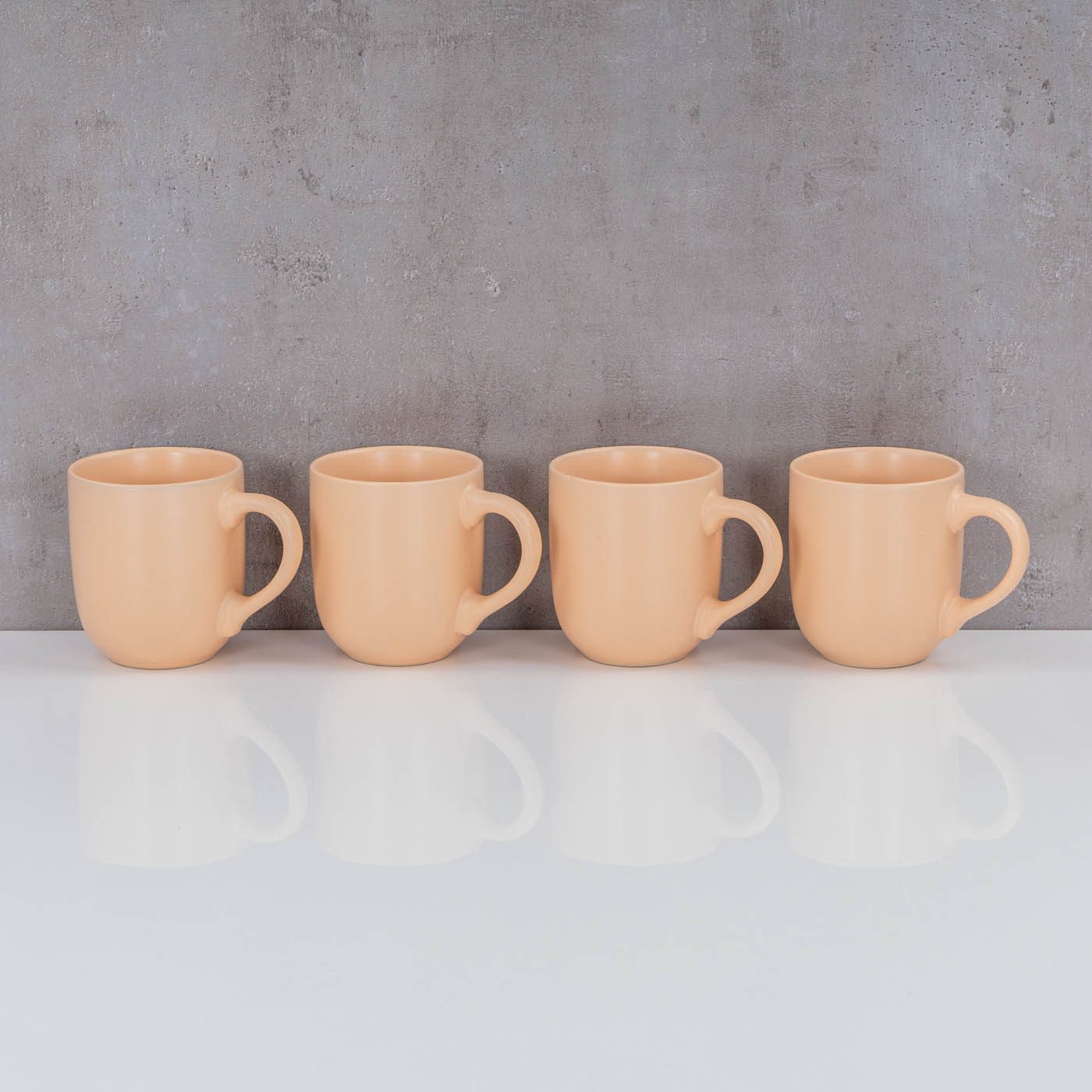 Levandeo® Becher, 4er Set Steingut Tassen 300ml Pastell Orange Kaffeetasse Kaffeebecher