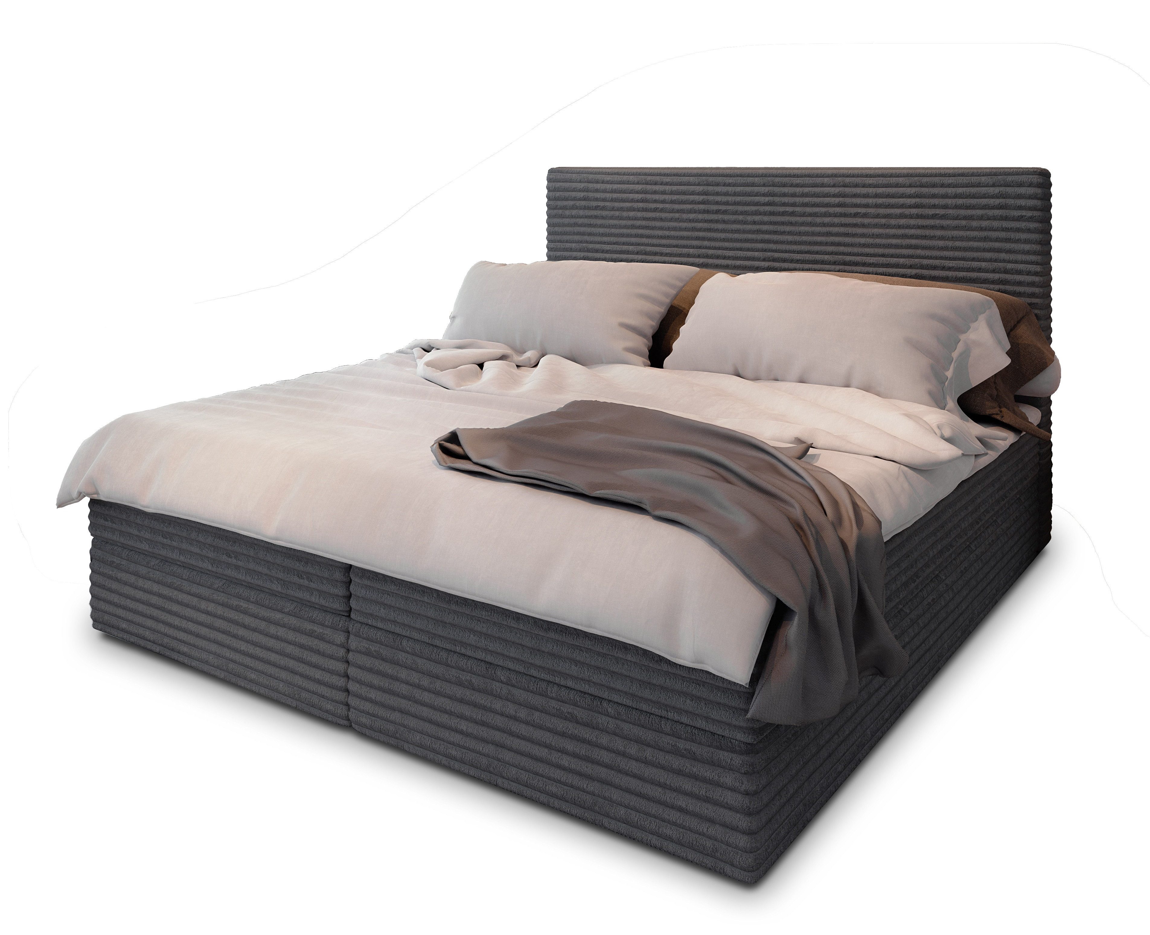 Masseno Boxbett PISA 160x200 cm mit Bonell Matratze und Topper, Doppelbett, Polsterbett mit Kopfteil, Boxspringbett