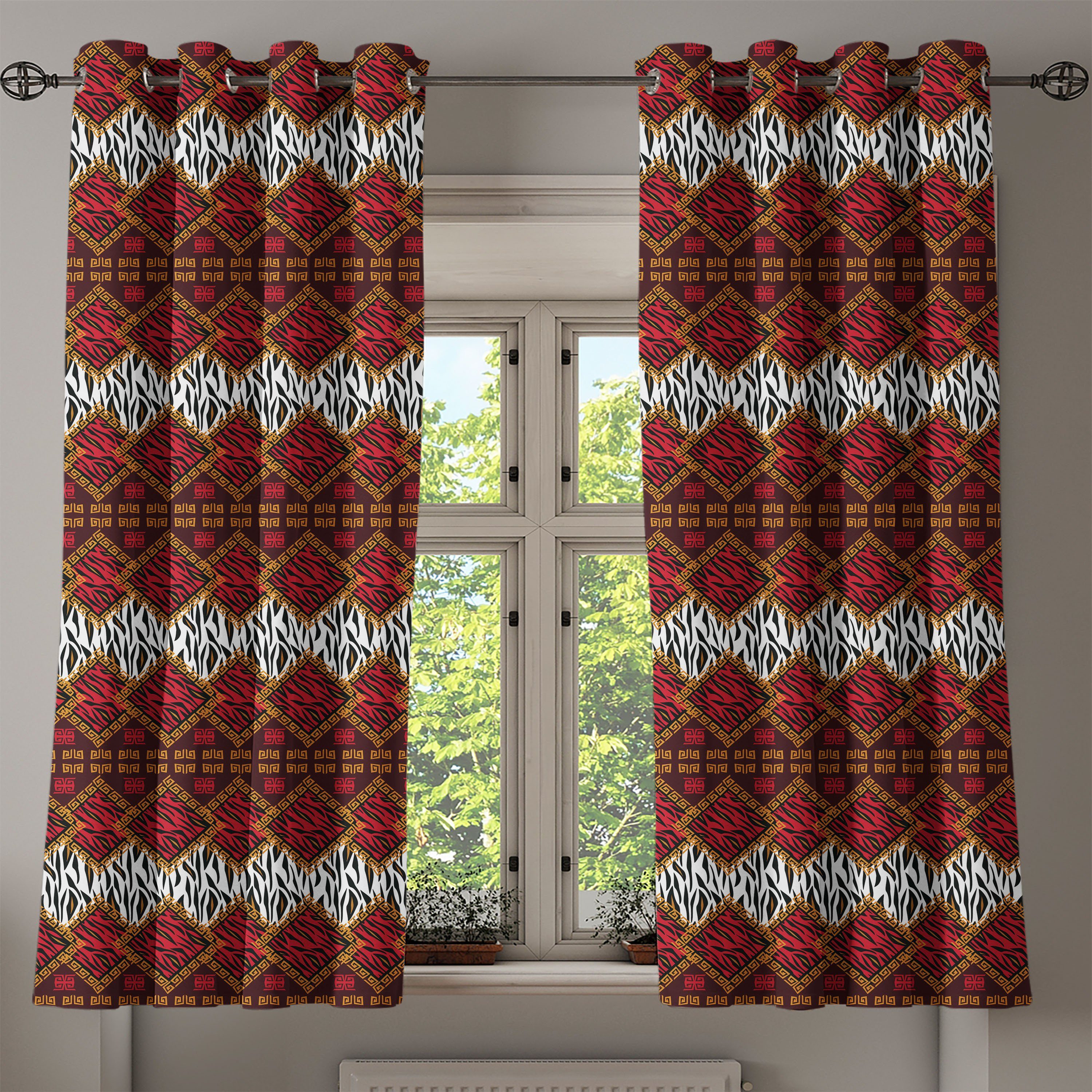 Gardine Dekorative 2-Panel-Fenstervorhänge für Schlafzimmer Wildlife afrikanisch Abakuhaus, Wohnzimmer, Tierhaut