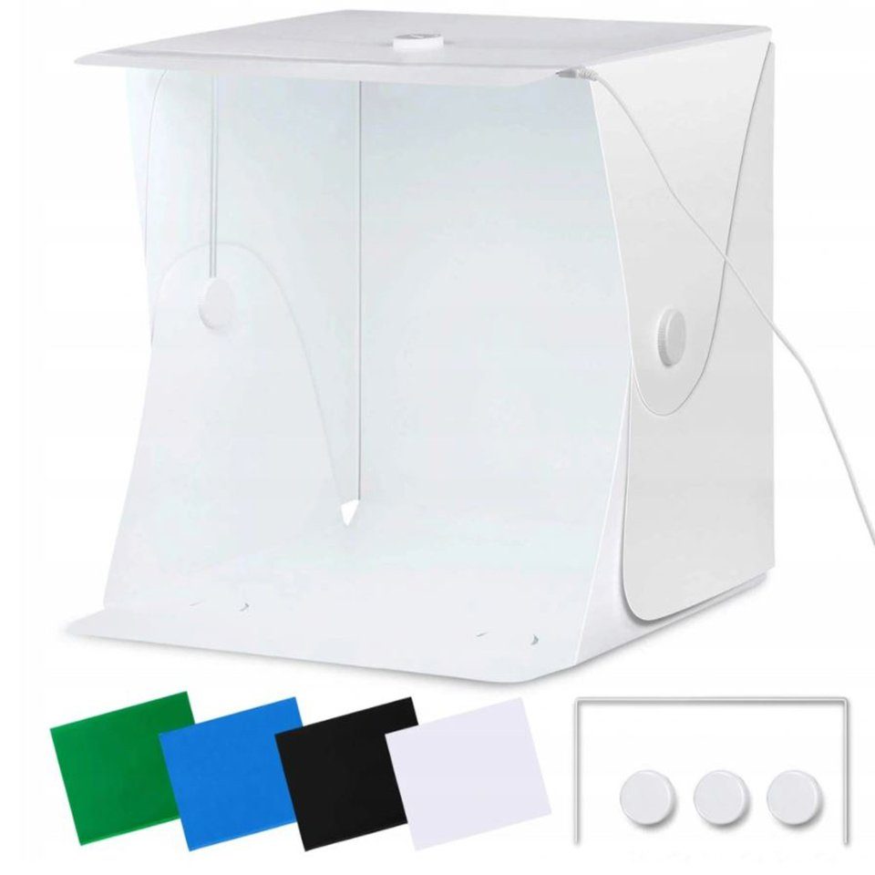Amzdeal Fotohintergrund Fotobox Lichtzelt Lichtbox Fotozelt, LED, 40x40cm, 4 Hintergründe, faltbar