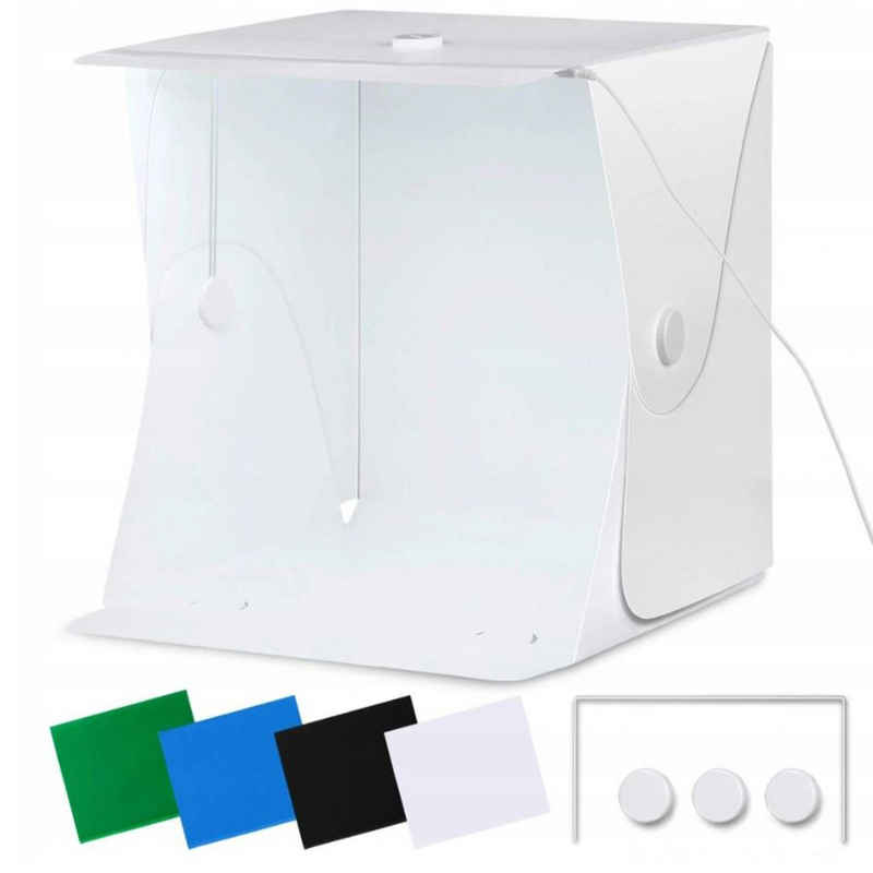 Amzdeal Fotohintergrund Fotobox Lichtzelt Lichtbox Fotozelt, LED, 40x40cm, 4 Hintergründe, faltbar