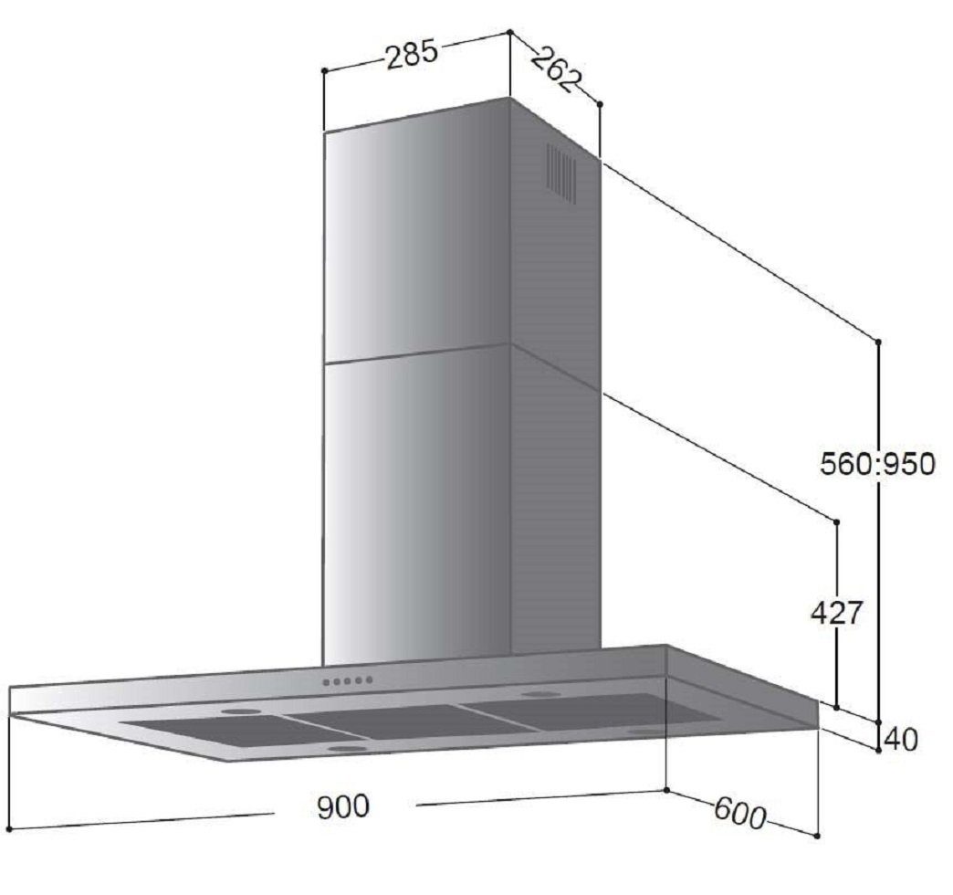 Baumann Inselhaube Mira Isola/ Mira Isola, Dunstabzugshaube 90cm 90 850m³/h Inox Abluft Umluft Edelstahl