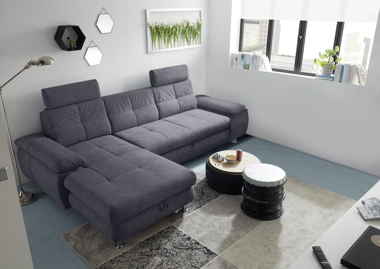 ED EXCITING DESIGN Ecksofa Alba, mit Schlaffunktion und Bettkasten, Armlehnenverstellung