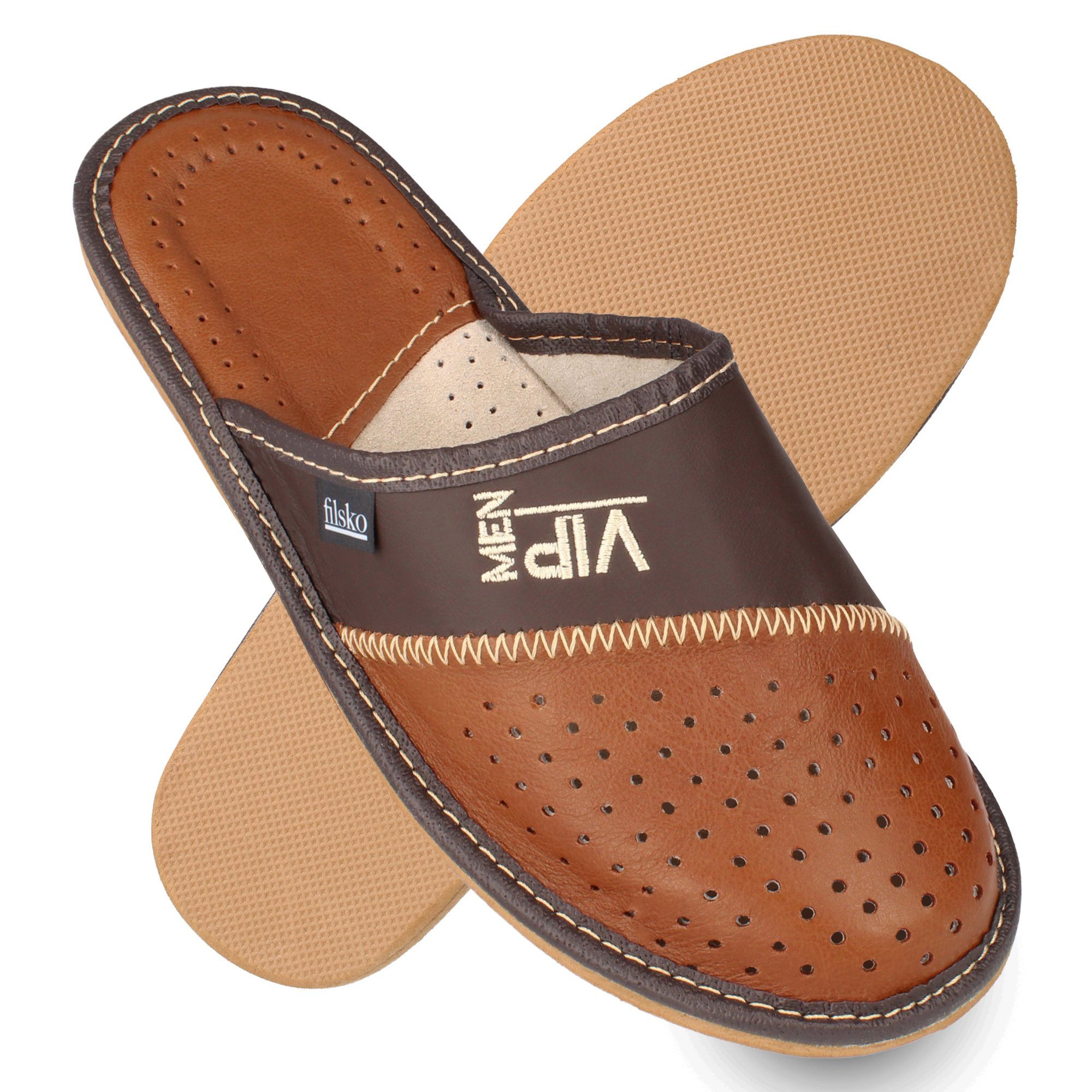 filsko Monaco VIP MEN Leder Hausschuhe für Herren Hausschuh bis Gr. 50