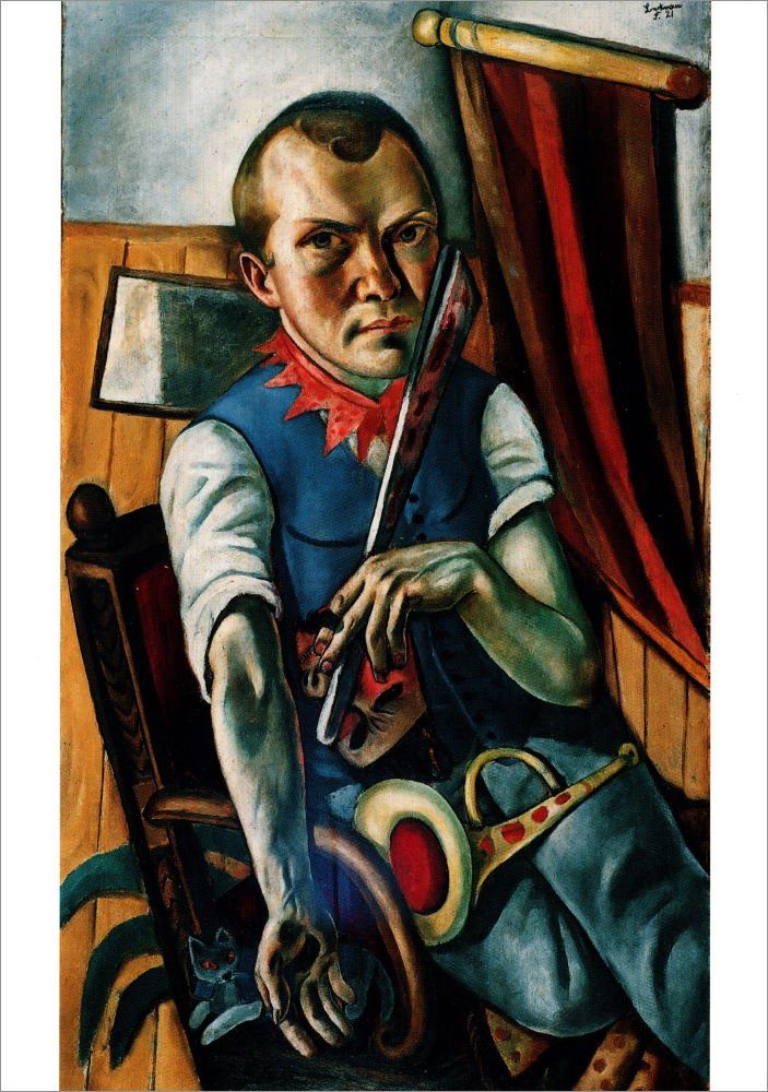 Postkarte Kunstkarte Max Beckmann "Selbstbildnis als Clown"