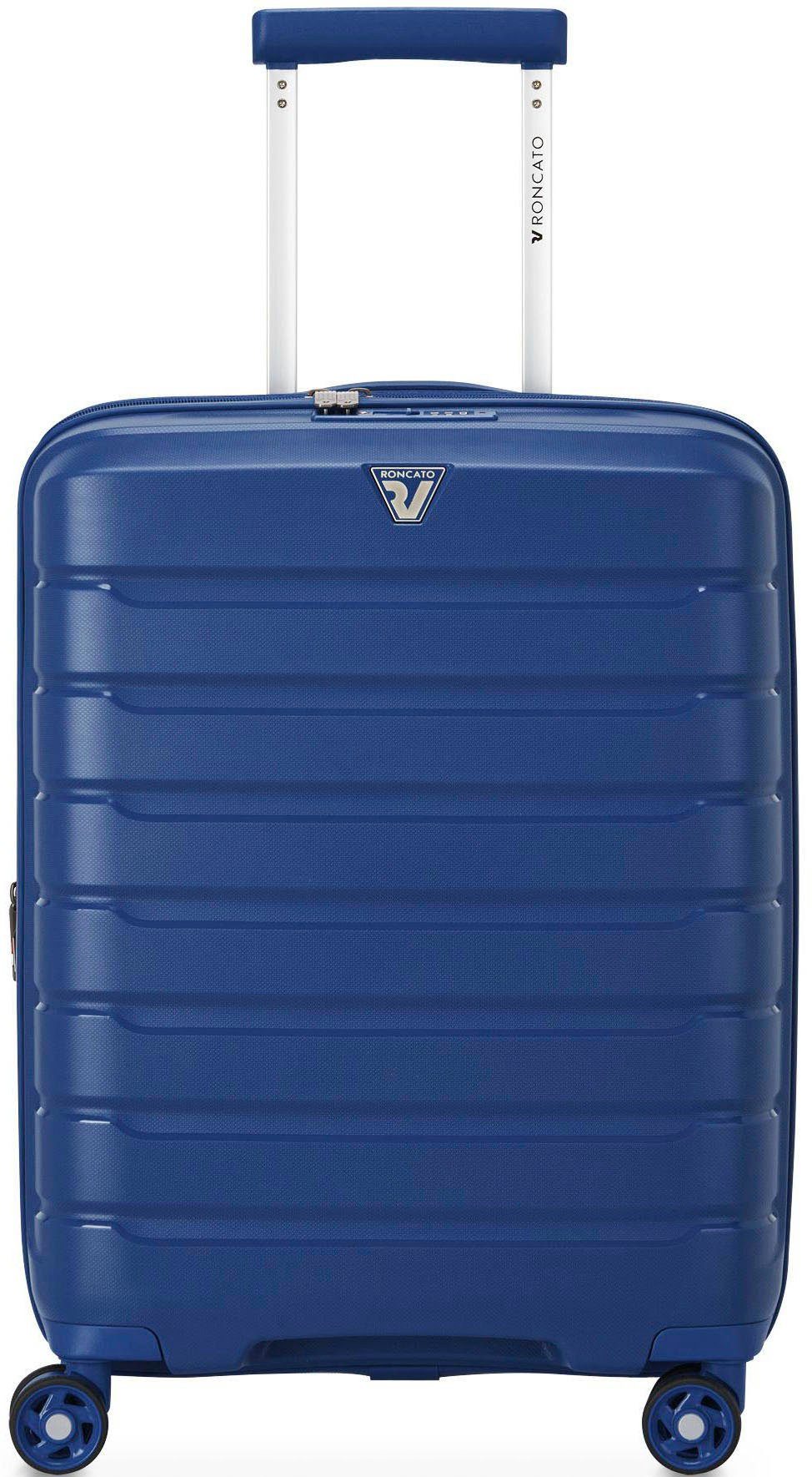 RONCATO Hartschalen-Trolley B-FLYING Carry-on, 55 cm, dunkelblau, 4 Rollen, Handgepäck-Koffer Reisekoffer mit Volumenerweiterung und TSA Schloss