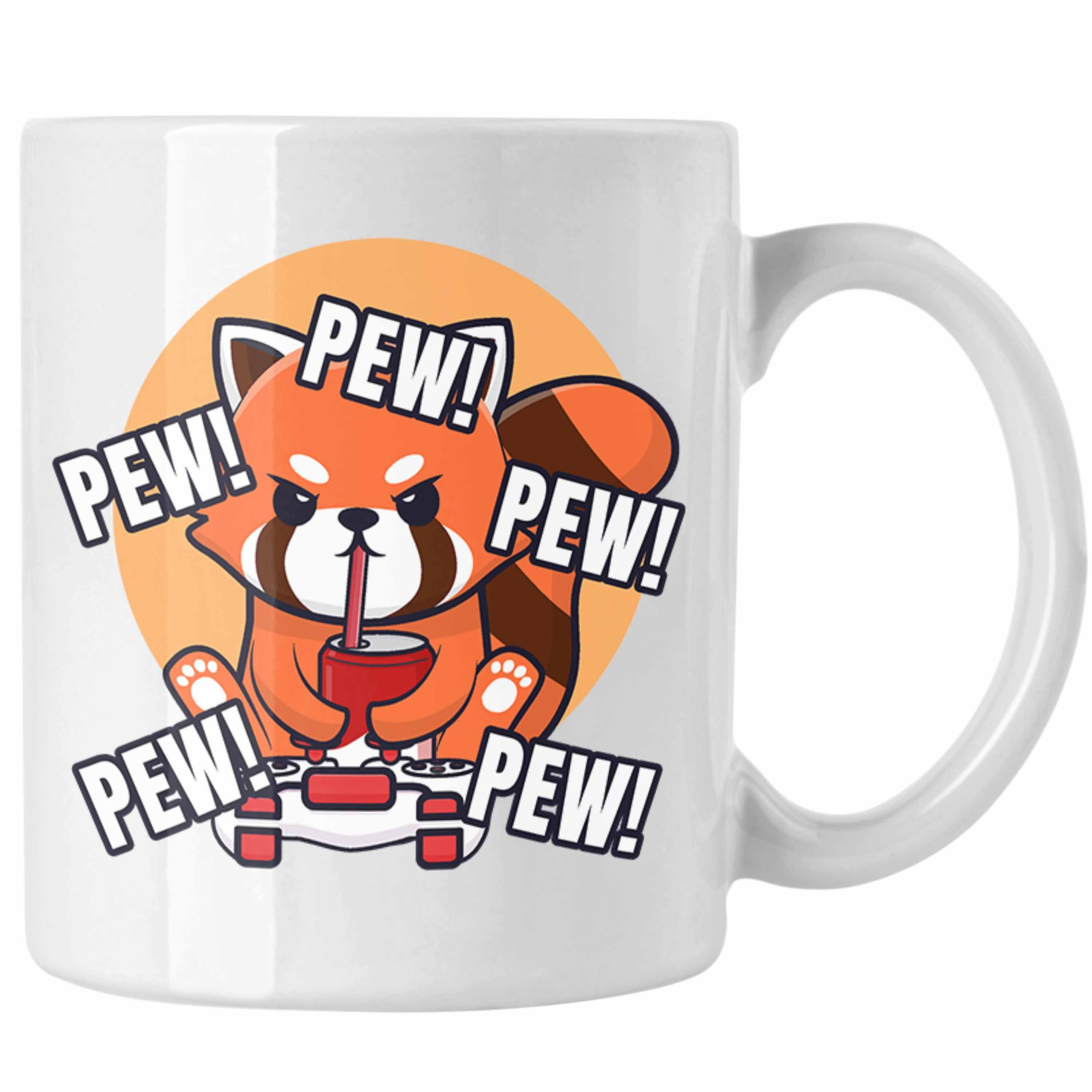 Trendation Tasse Trendation - Gamer Panda Tasse Kinder Geschenkidee für Jungs Mädchen Lustige Grafik Gaming Jungen Pew Weiss