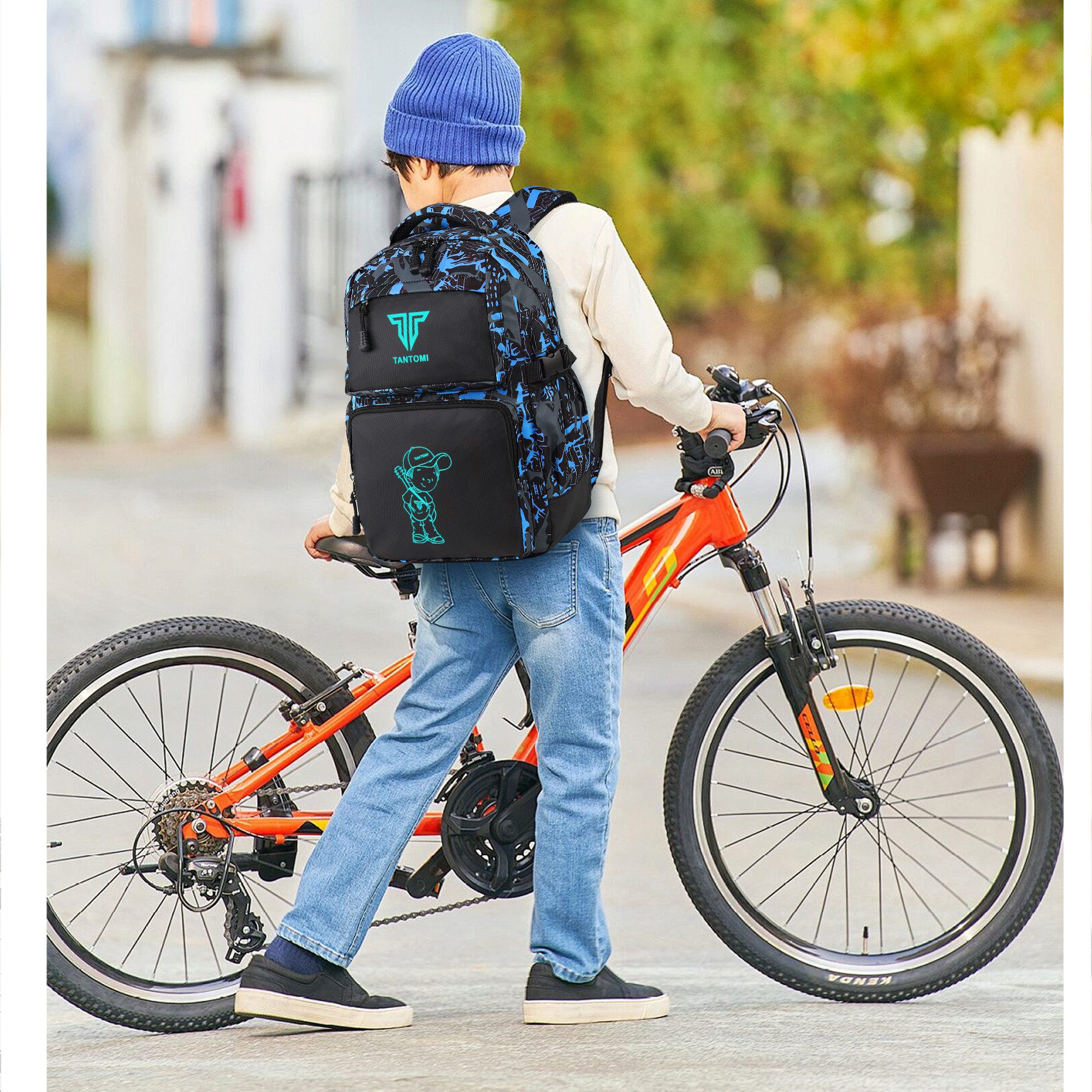 TAN.TOMI Schulrucksack Rucksack Jungen Schulrucksack Mädchen Teenager Jugendliche Daypacks, Kinder Reflektierender Schultasche Outdoor Camping Groß Schulranzen