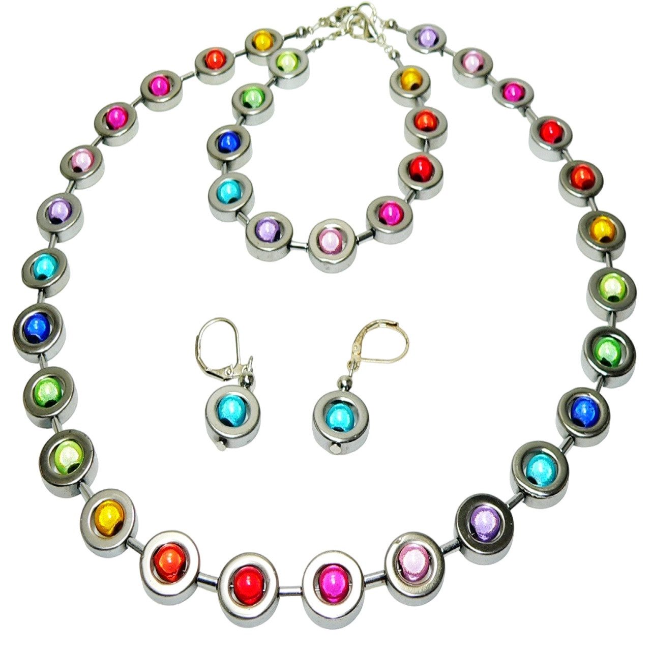 traumschmuck Schmuckset 486a 3er Schmuckset Hämatit Ring Silber glänzende 3D Zauber Perle (incl. Schmuckbox)