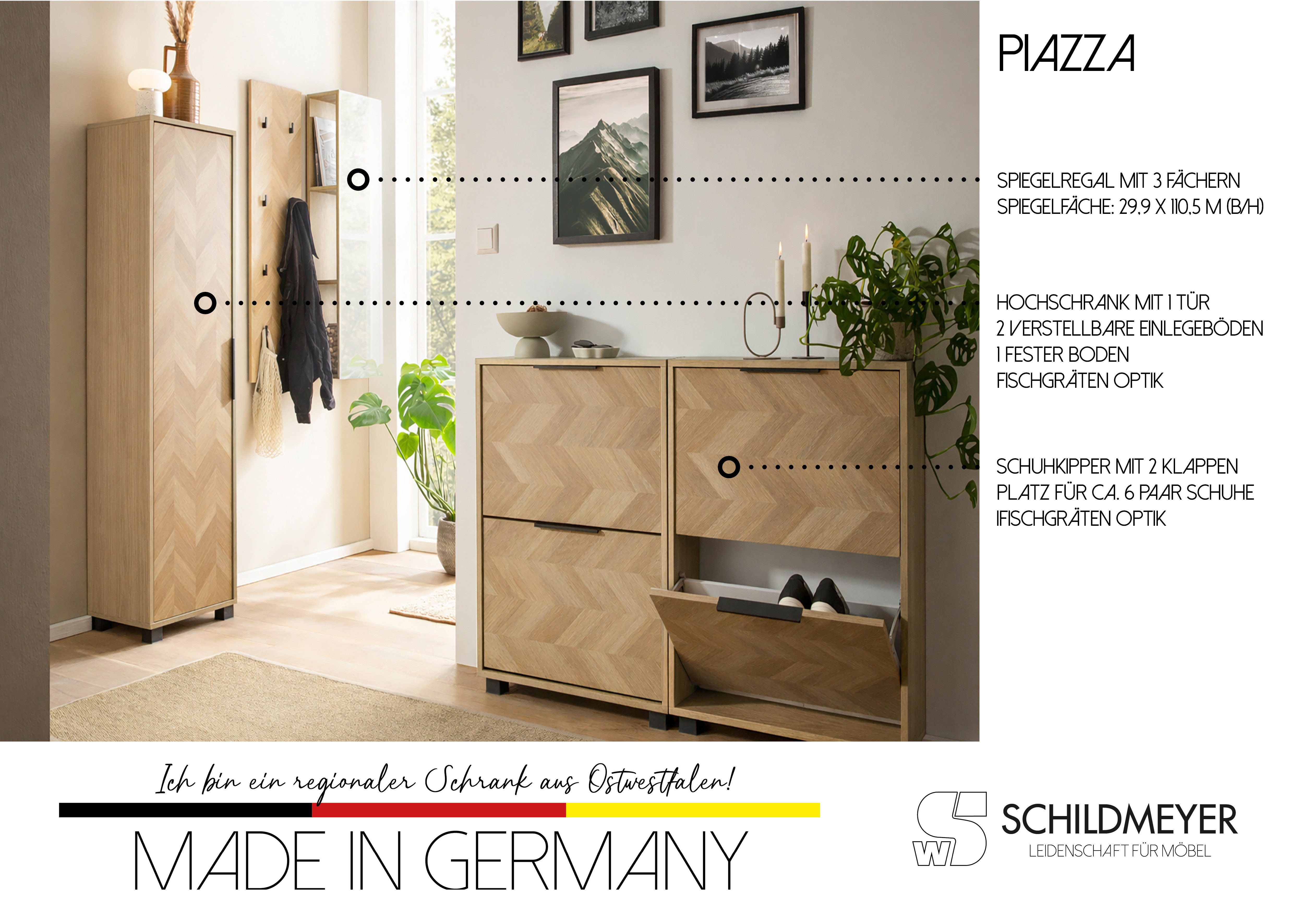 Schildmeyer Wandregal Piazza, Breite 30 cm, 1-tlg., Made in Germany