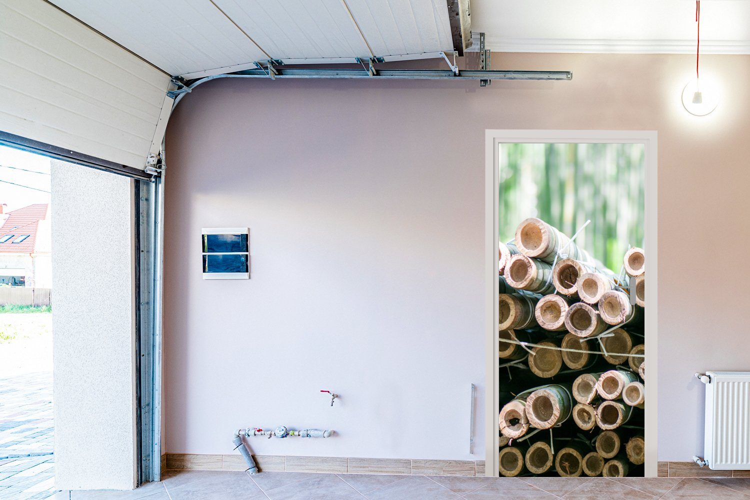 Tür, Stapel MuchoWow Türaufkleber, Arashiyama, für geschnittenem von Bambus (1 bedruckt, Fototapete 75x205 cm Türtapete Matt, St),