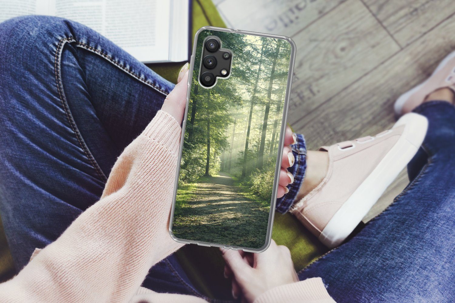 MuchoWow Handyhülle für Samsung Galaxy A32 5G Wald - Weg - Sonne - Bäume - Grün - Natur, Smartphone-Bumper, Print, Handy Schutzhülle Dünn