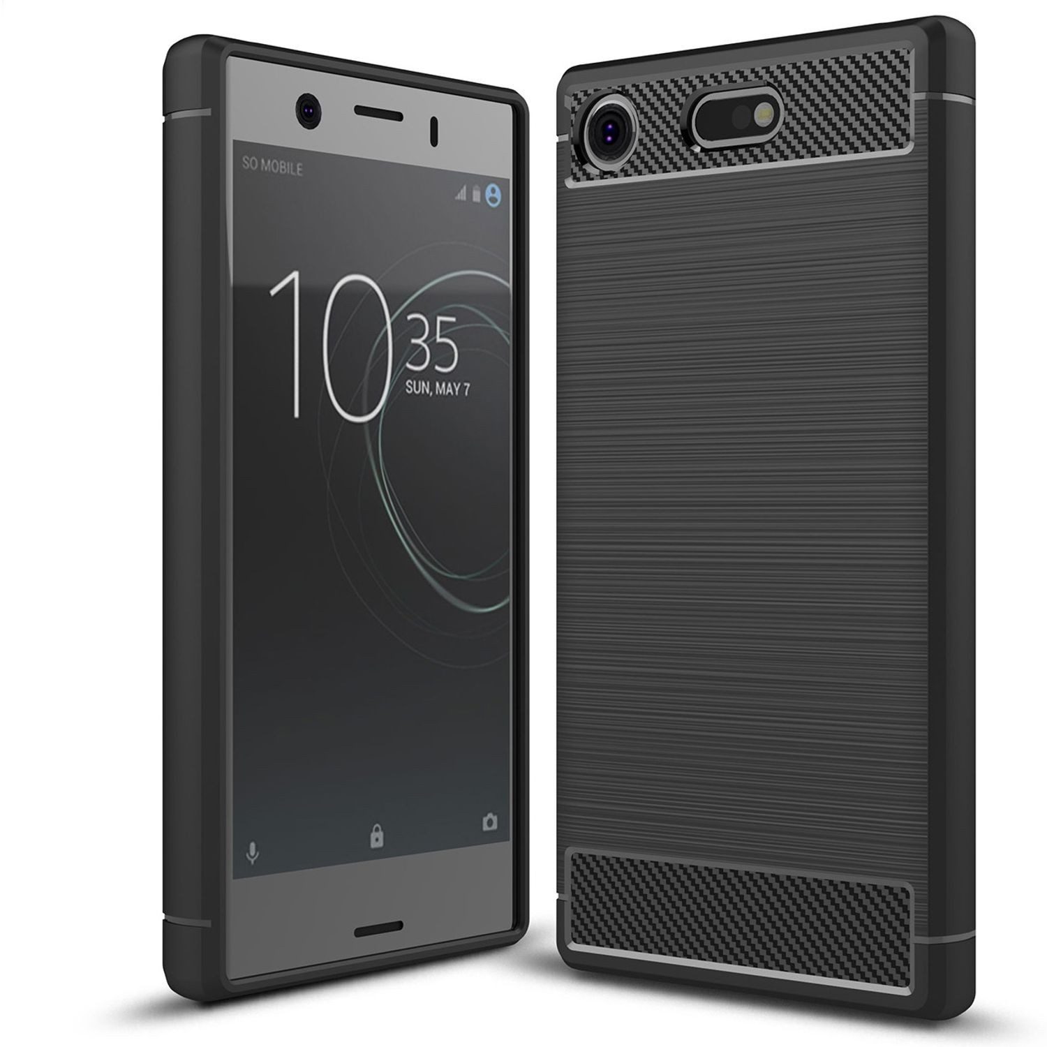 Nalia Smartphone-Hülle Sony Xperia XZ1 Compact 11,7 cm (4,6 Zoll), Carbon Look Silikon Hülle / Matt Schwarz / Rutschfest / Karbon Optik