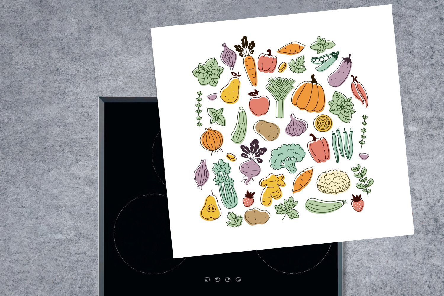 MuchoWow Herdblende-/Abdeckplatte Gemüse - Obst Arbeitsplatte cm, küche (1 78x78 tlg), - Vinyl, Minimalismus, für Ceranfeldabdeckung