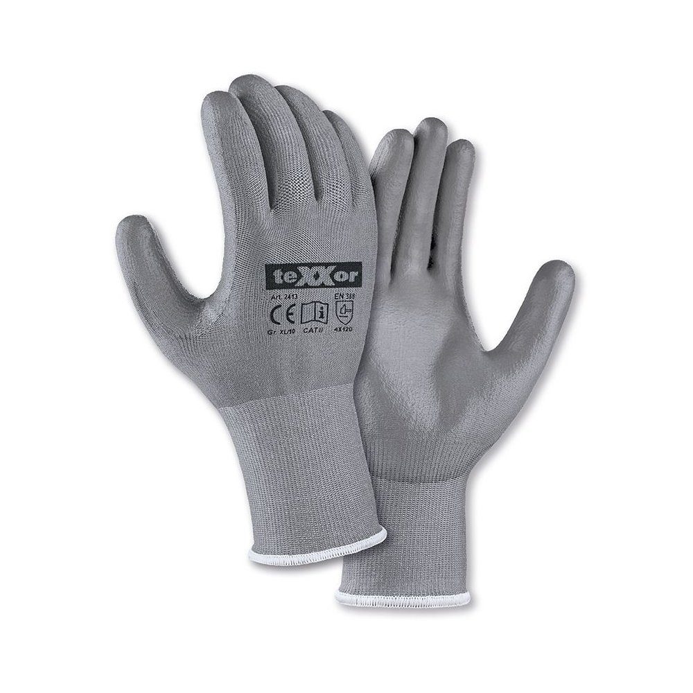 teXXor Arbeitshandschuh-Set Schnittschutz Strickhandschuhe Cut D PU Beschichtung