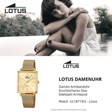 Lotus Quarzuhr LOTUS Damen Uhr Fashion 18719/2, (Analoguhr), Damenuhr eckig, klein (ca. 27mm) Edelstahlarmband gold