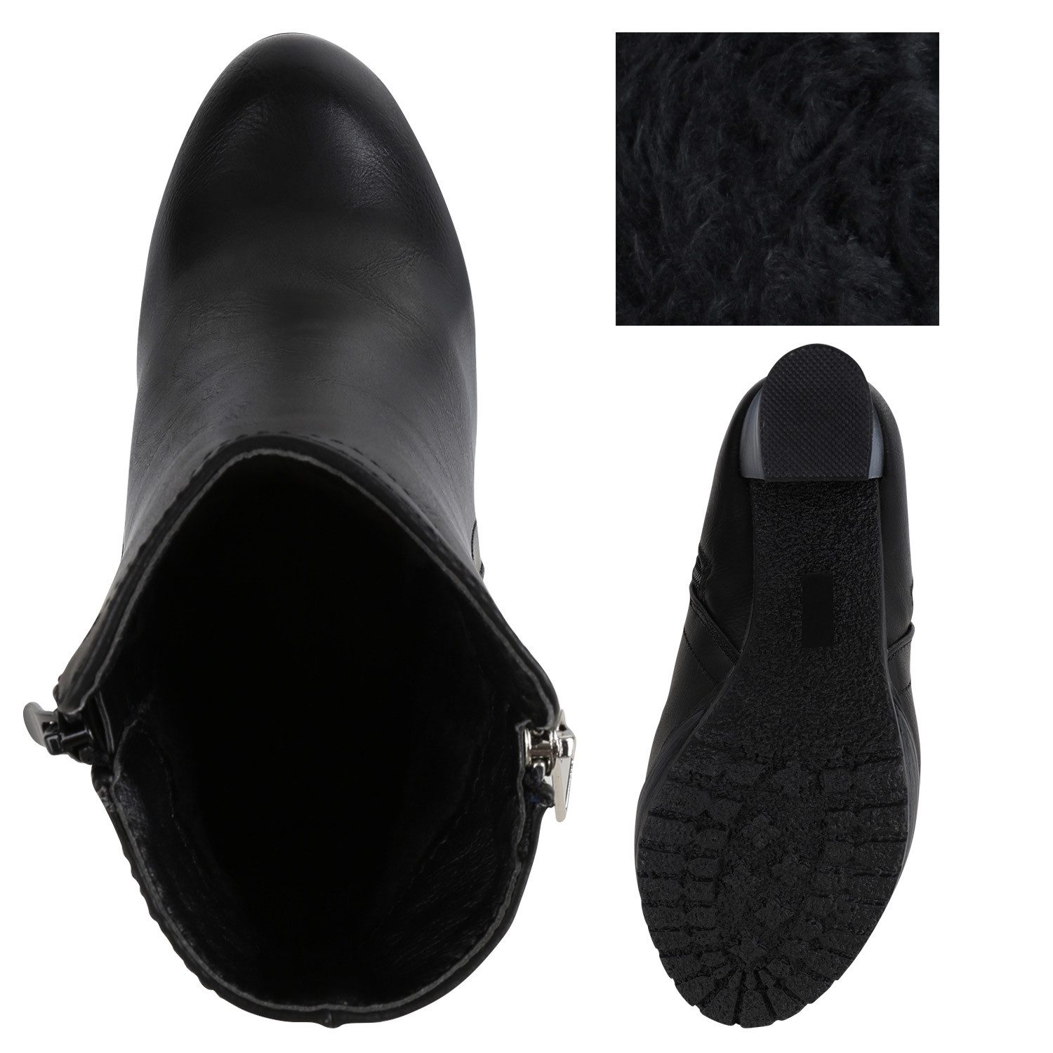 VAN HILL 819927 Plateaustiefelette Gefütterte Damen Plateau Boots Leder-Optik High Heels Stiefeletten