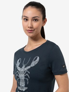 SUPER.NATURAL T-Shirt für Damen, Merino TATTOOED LOBSTER Tier Motiv, bunt