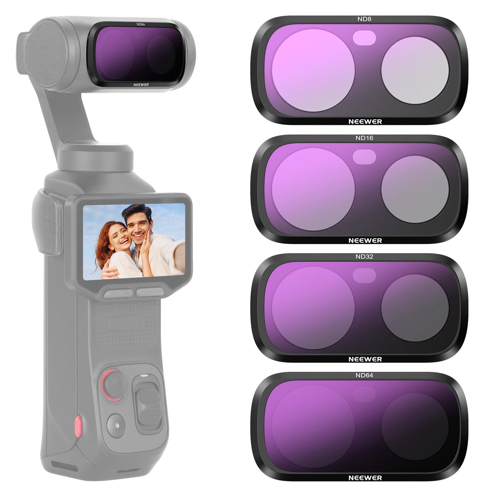 Neewer 4 Pack ND Filter Set kompatibel mit Insta360 Luna Ultra nur Foto-Filter-Sets (ND8 + ND16 + ND32 + ND64 HD magnetischen Kamerafilter)