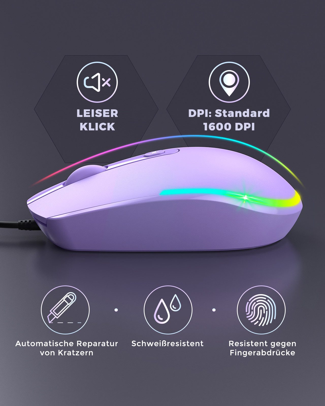 Seenda 201 Maus mit Kabel 1600 DPI USB Maus Kabelgebunden für Laptop/PC Maus (kabelgebunden, DPI 1600, optisch, Plug&Play, Beleuchtet)
